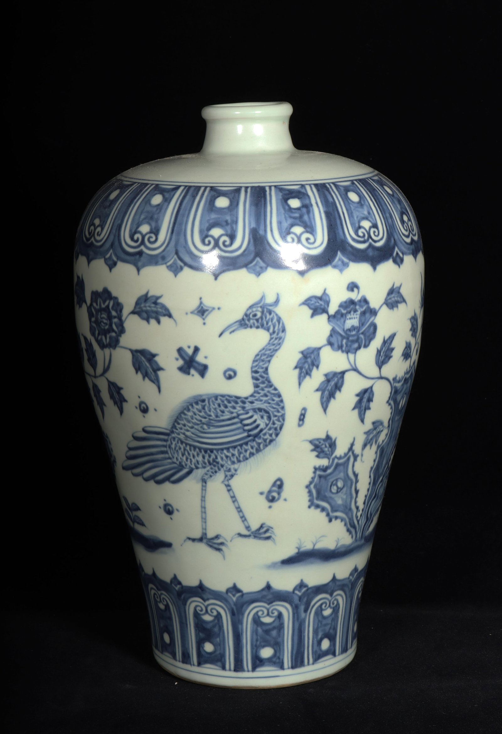 A Blue and White Meiping Vase: A Blue and White Meiping Vase.Height: 12" Diameter: 7.5"