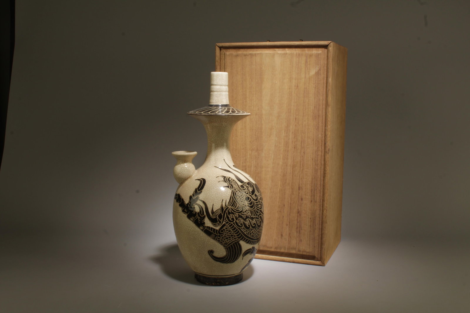 A Cizhou Pot with Box: A Cizhou Pot with Box. Dimension: 5.25" x 13"