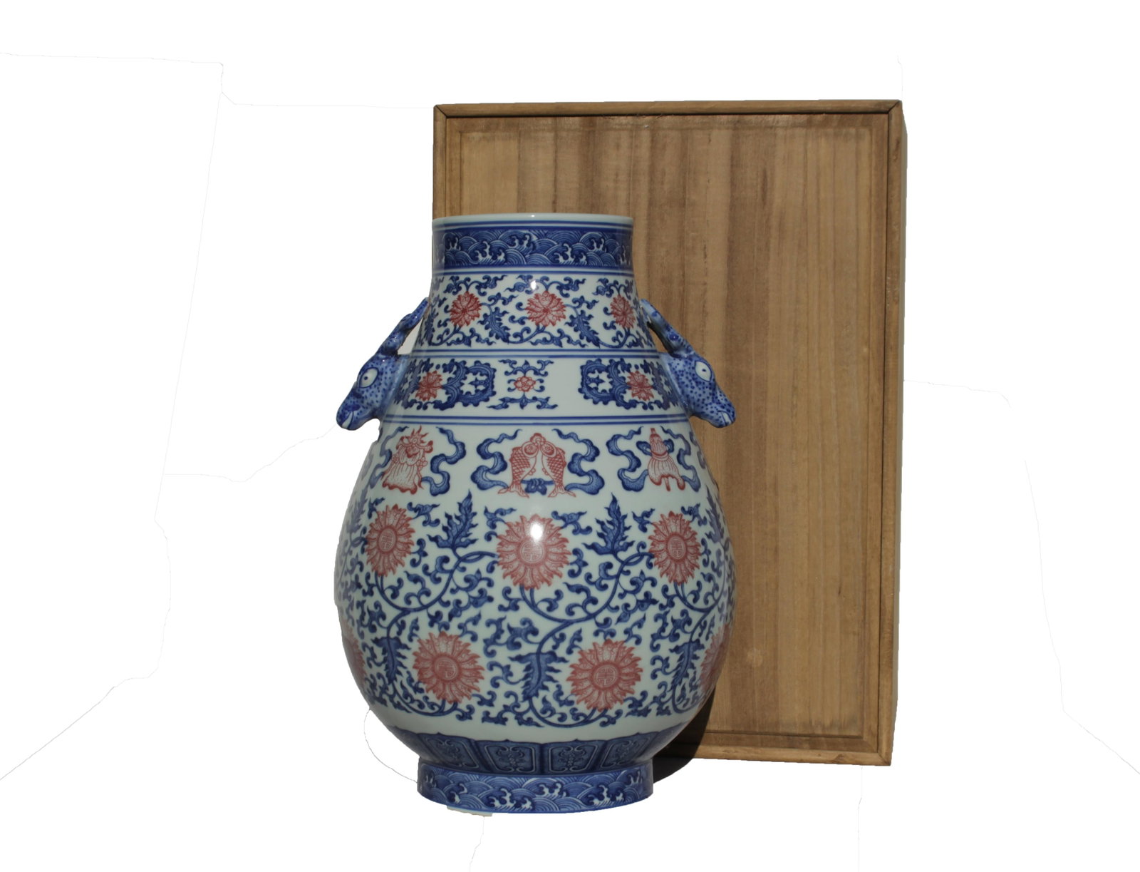 A Blue and Red Jar with Box: A Blue and Red Jar with Box. Dimension: 9" x 13.2"