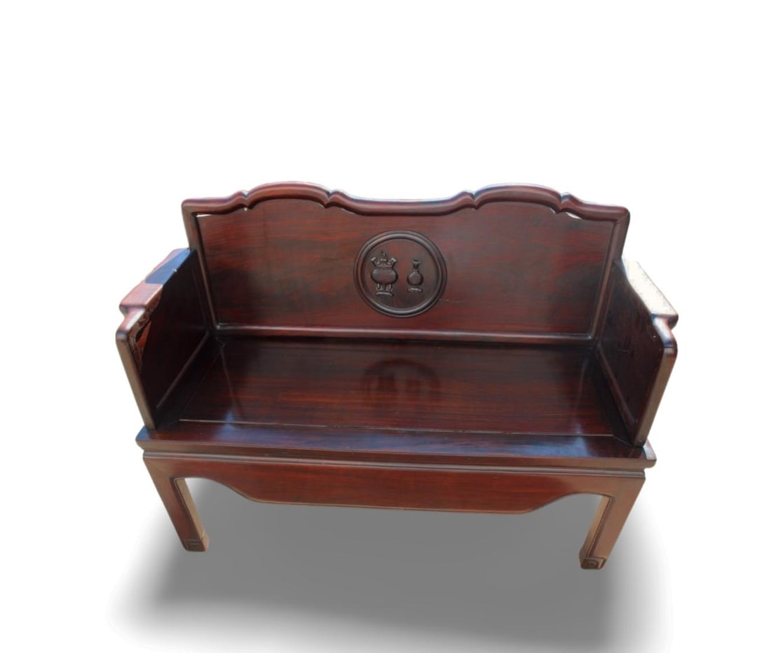 Chinese Hardwood Sofa Styled Bench with Arm Rest: Chinese Hardwood Sofa Styled Bench with Arm Rest. Lenght: 47.5" Width: 19.75" Height: 18.25"