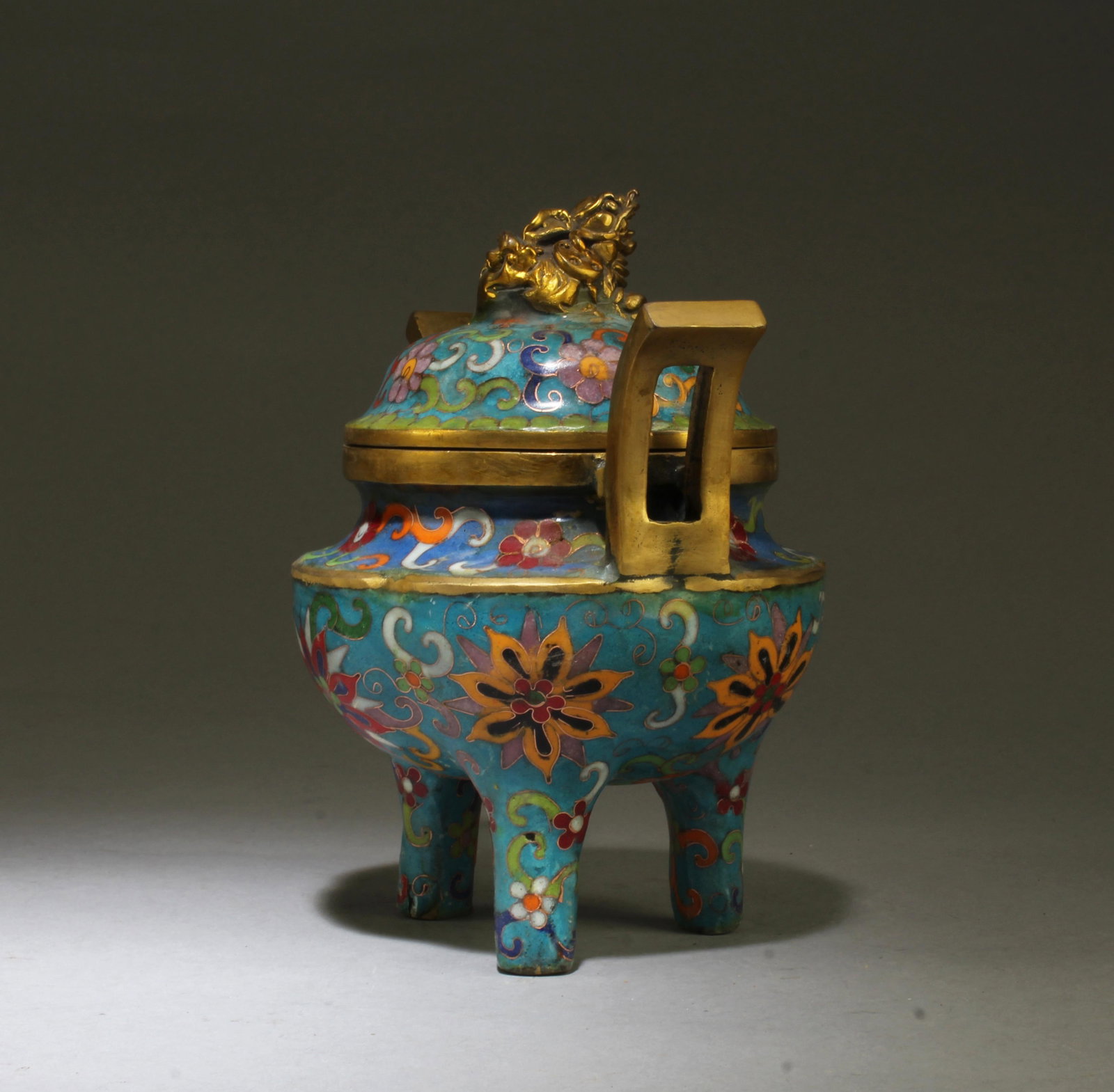 Chinese Cloisonne Tripod Censer: Chinese Cloisonne Tripod Censer. A four character mark is imprinted at the bottom. Height: 7.25"