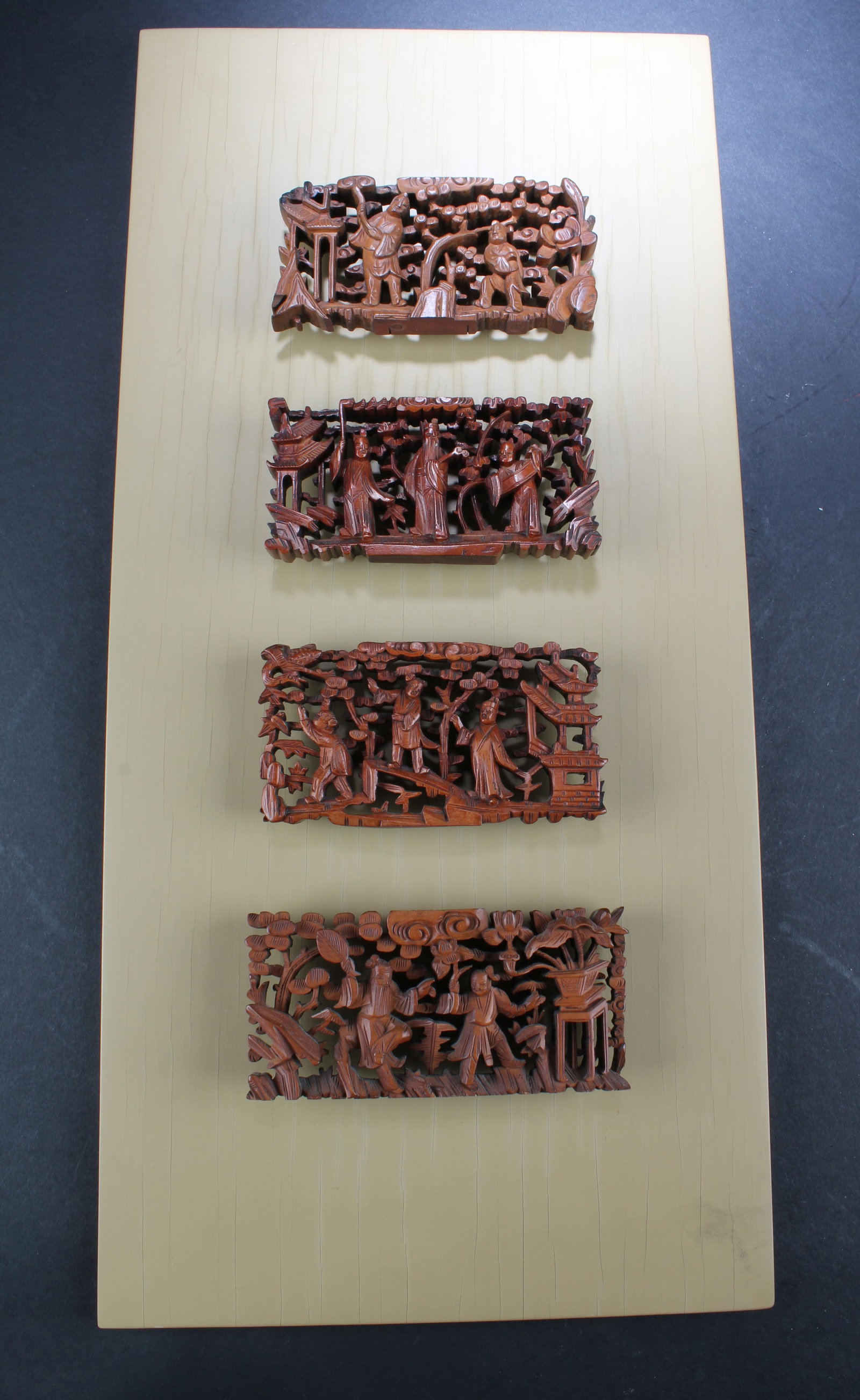 Four HuangHuali Carved Ornament: Four HuangHuali Carved Ornament. Length: 5.25 Height: 2.5" (Largest)