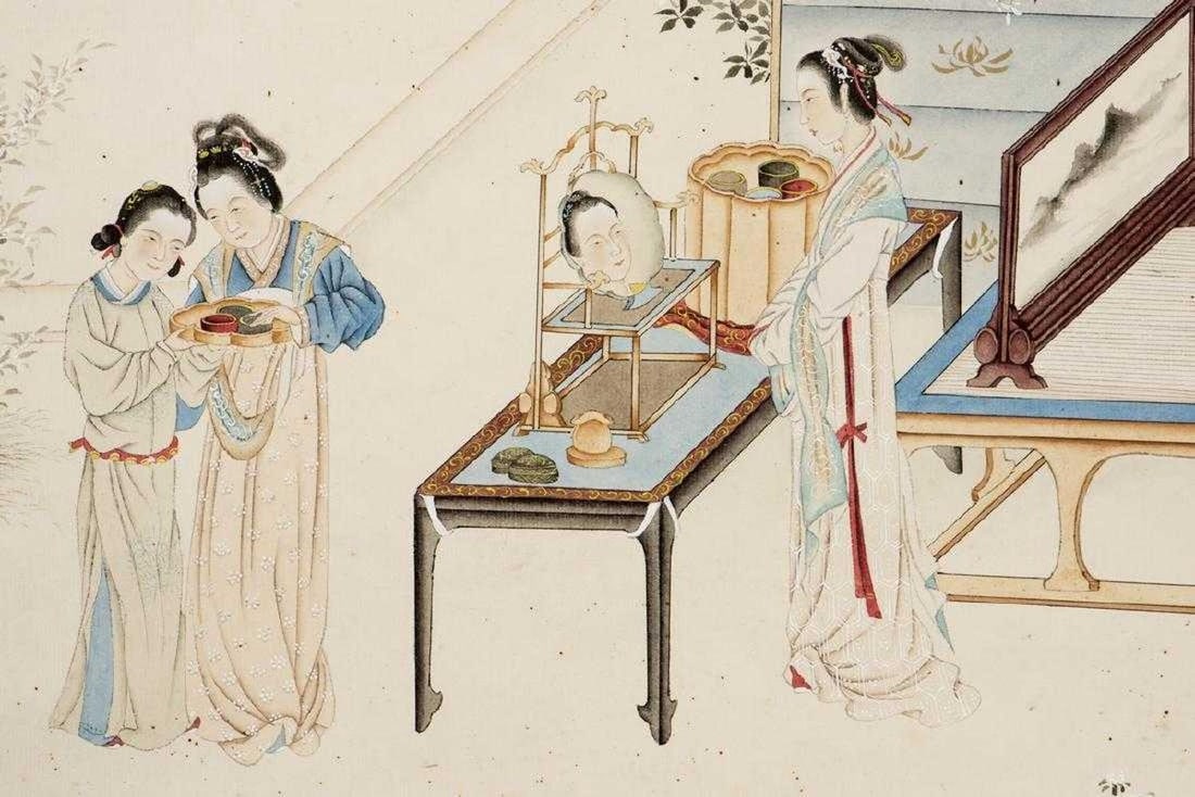 Chinese Hanging Scroll Painting: Ink and color on paper, signed with seal attributed to Leng Mei. 41 x 40 cm.