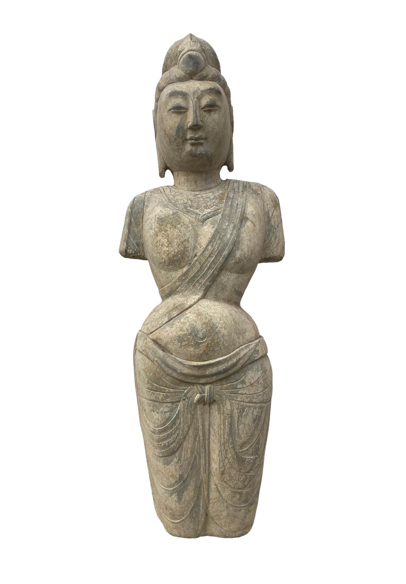 A Tang Dynasty Stone Carving Buddha Statue: A Tang Dynasty Stone Carving Buddha Statue. Dimensions: 33.50" x 11" x 8". Approximate Weight: 200 pounds