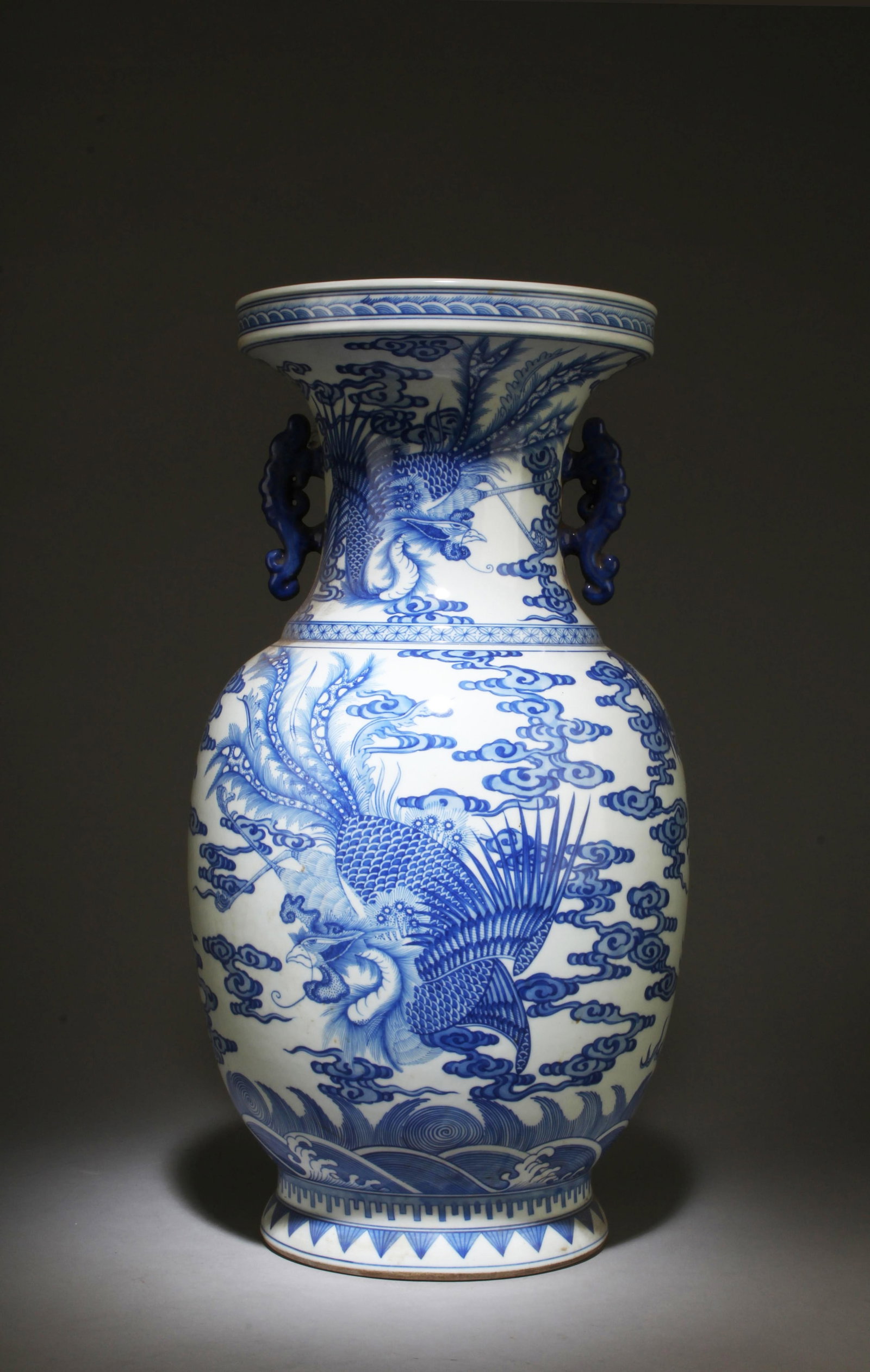 A Blue and White Vase: A Blue and White Vase. Dimensions: 18.5" x 9.5".