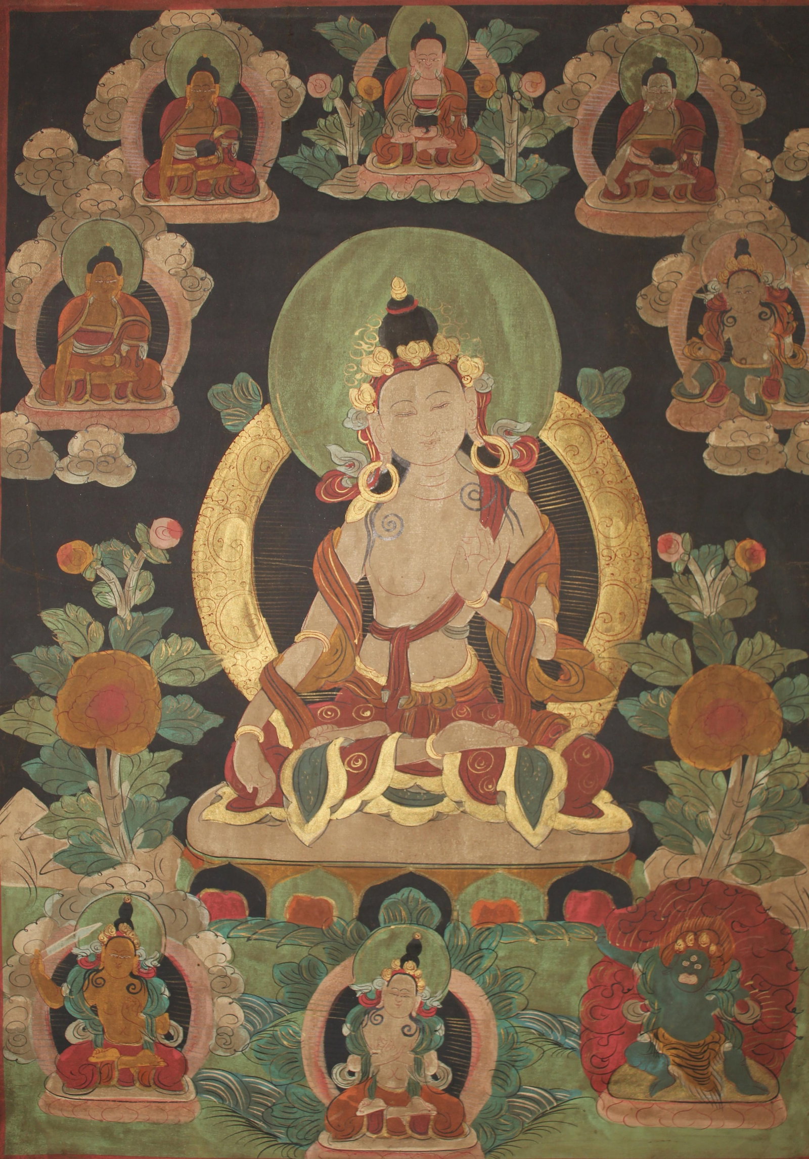 A Tibetan Thangka: A Tibetan Thangka. Height: 36.2" Length: 24.8"