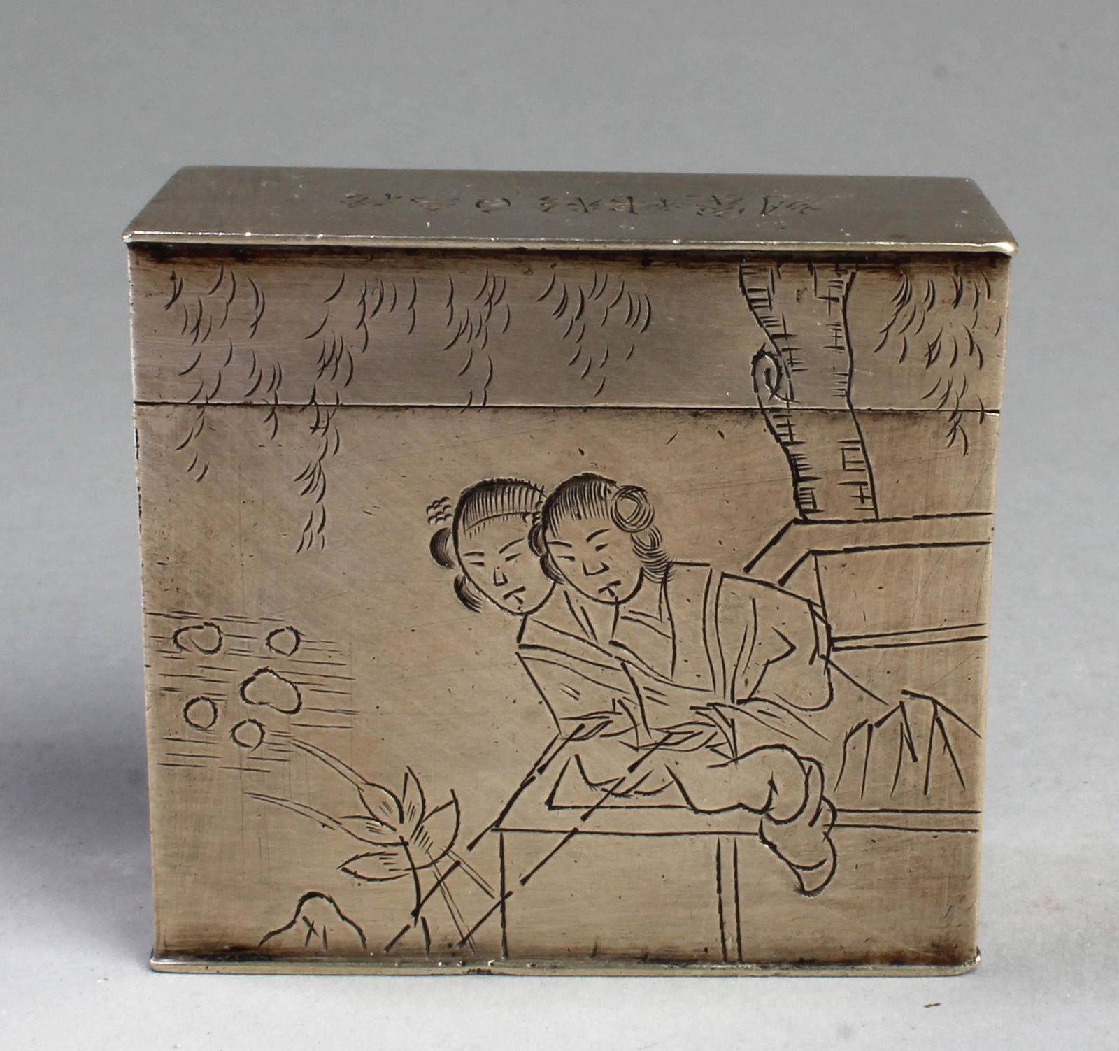 A Bronze Ink Powder Box: A Bronze Ink Powder Box. Length: 2.25" Height: 2"