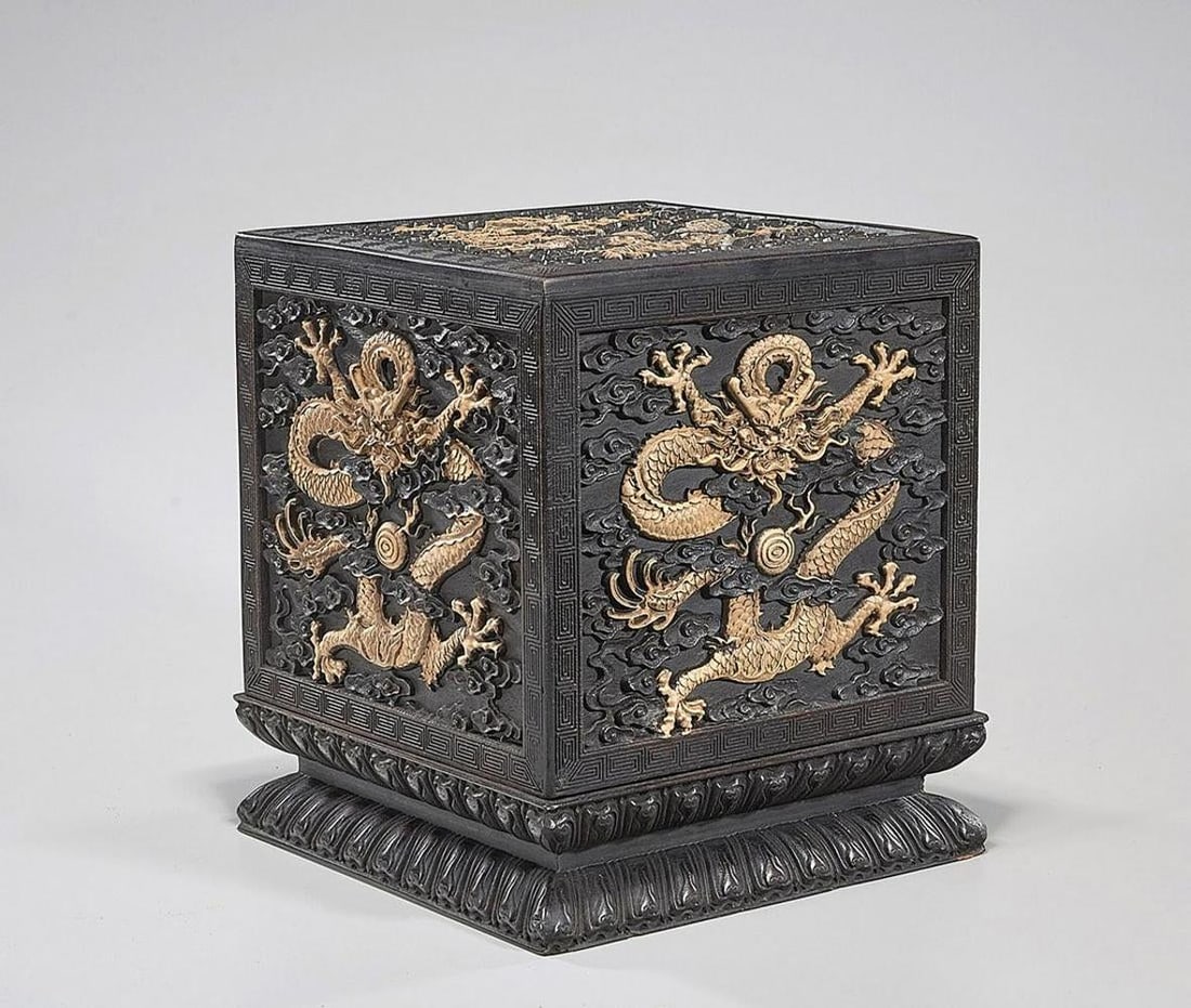 A Carved Hardwood Square Shaped Seal Box (1 of 4)