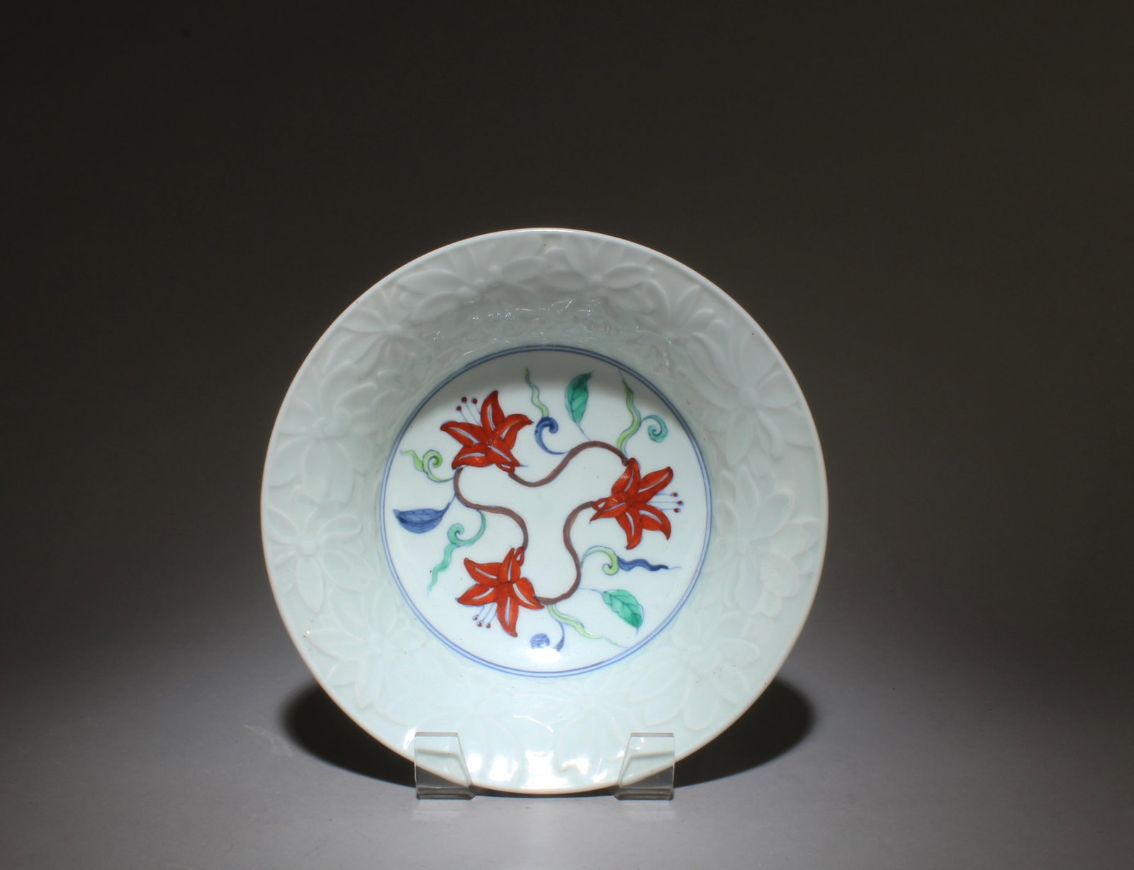 A Doucai Glaze Bowl: A Doucai Glaze Bowl. "ChengHua" mark at base. Dimensions: 2.6" x 7.9".