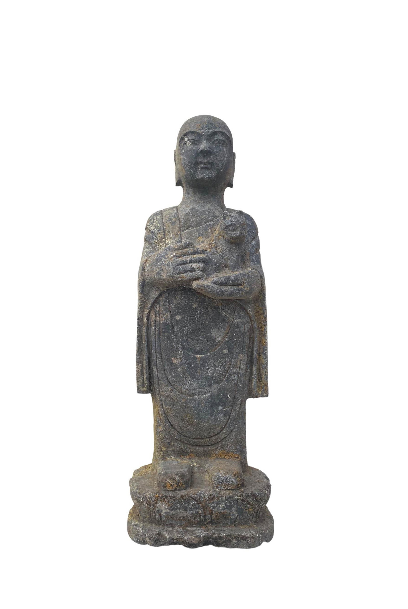 A Ming Dynasty Grey Stone Carving Standing Monk Lo (1 of 7)