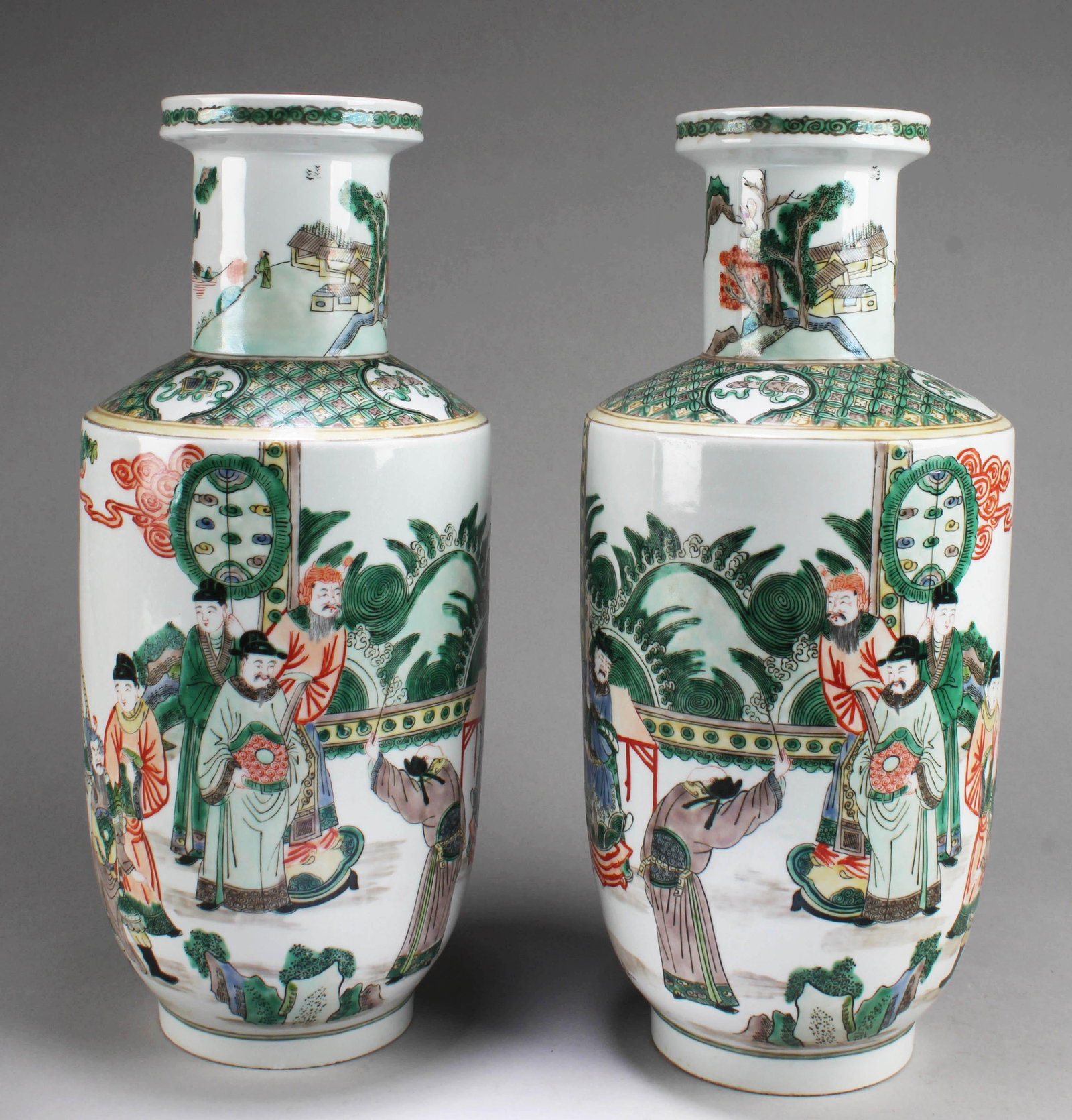 A Pair of Chinese Famille Verte Porcelain Vases: A Pair of Chinese Famille Verte Porcelain Vases. Height: 17.25