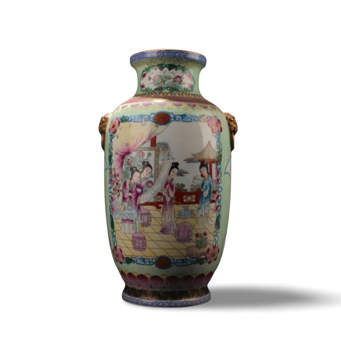 Chinese Famille Rose Porcelain Vase: Chinese Famille Rose Porcelain Vase. A four character mark is imprinted at the bottom. Height: 20.25" Diameter: 12.5'
