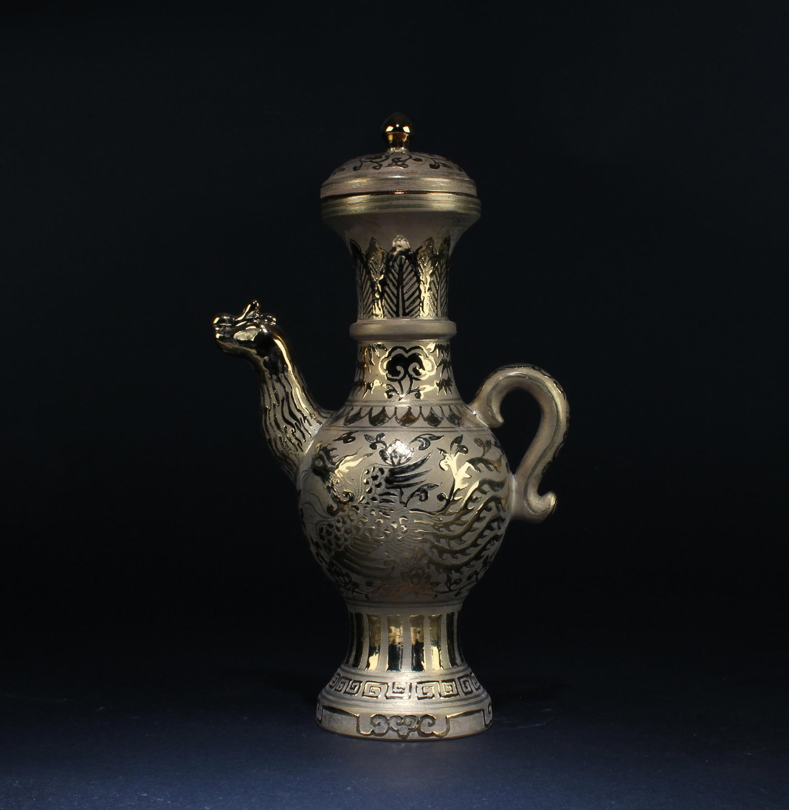 Chinese Gold Color Porcelain Teapot (1 of 6)