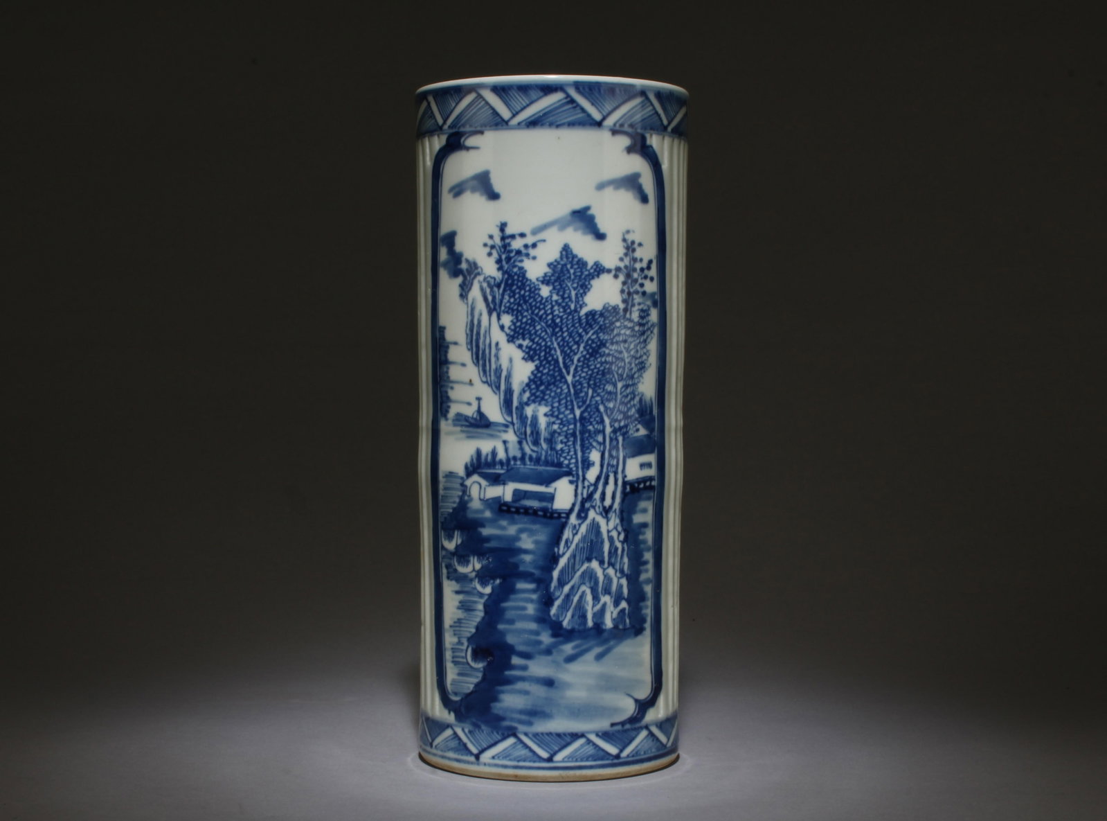 A Blue and White Vase: A Blue and White Vase. Dimensions: 10.75" x 4.5".