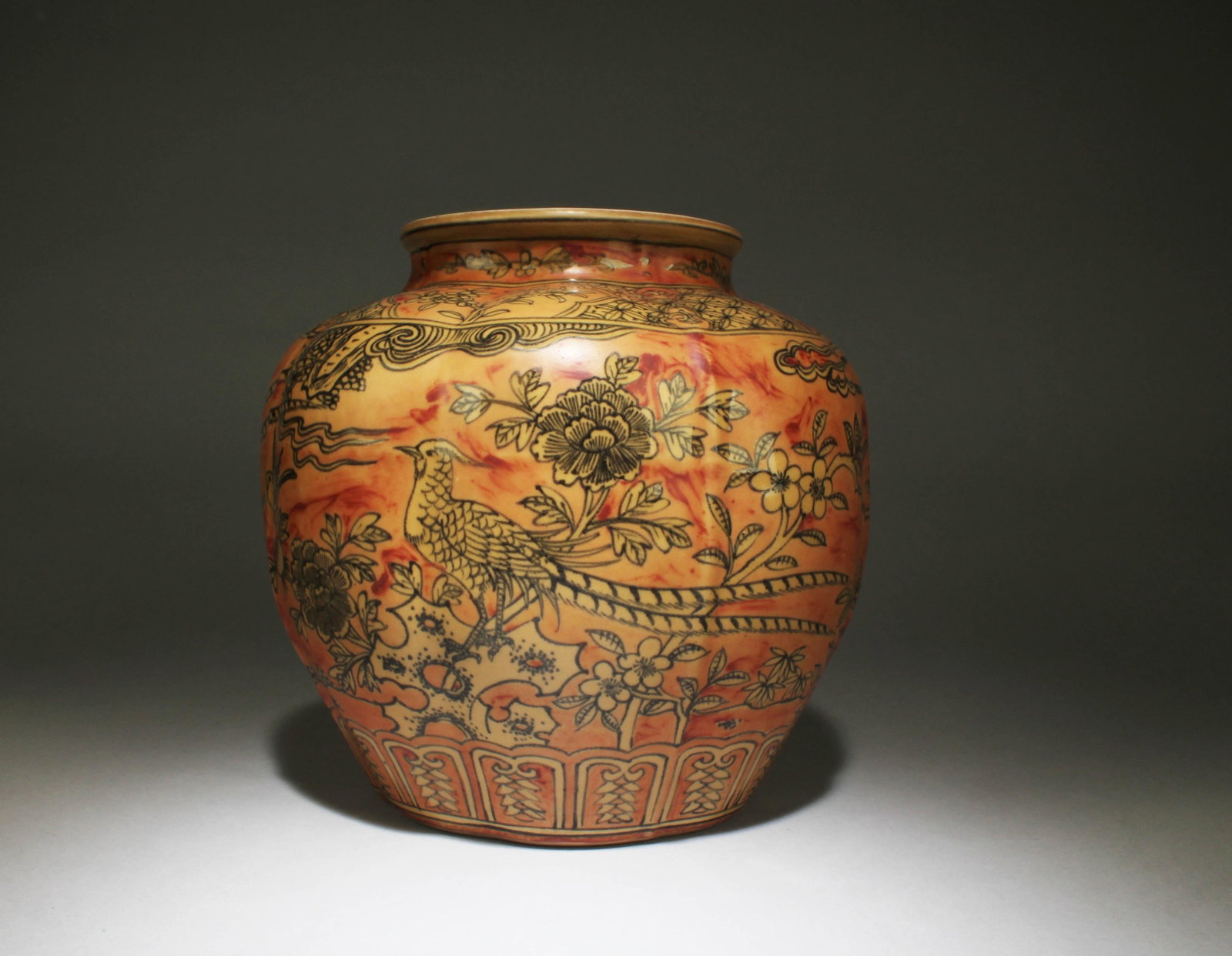 A Chinese Porcelain Jar: A Chinese Porcelain Jar. Dimensions: 9" x 10"
