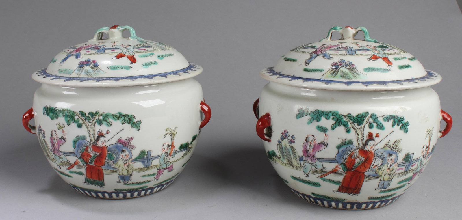 A Pair of Chinese Porcelain Jars: A Pair of Chinese Porcelain Jar with lid. Height: 6.25"
