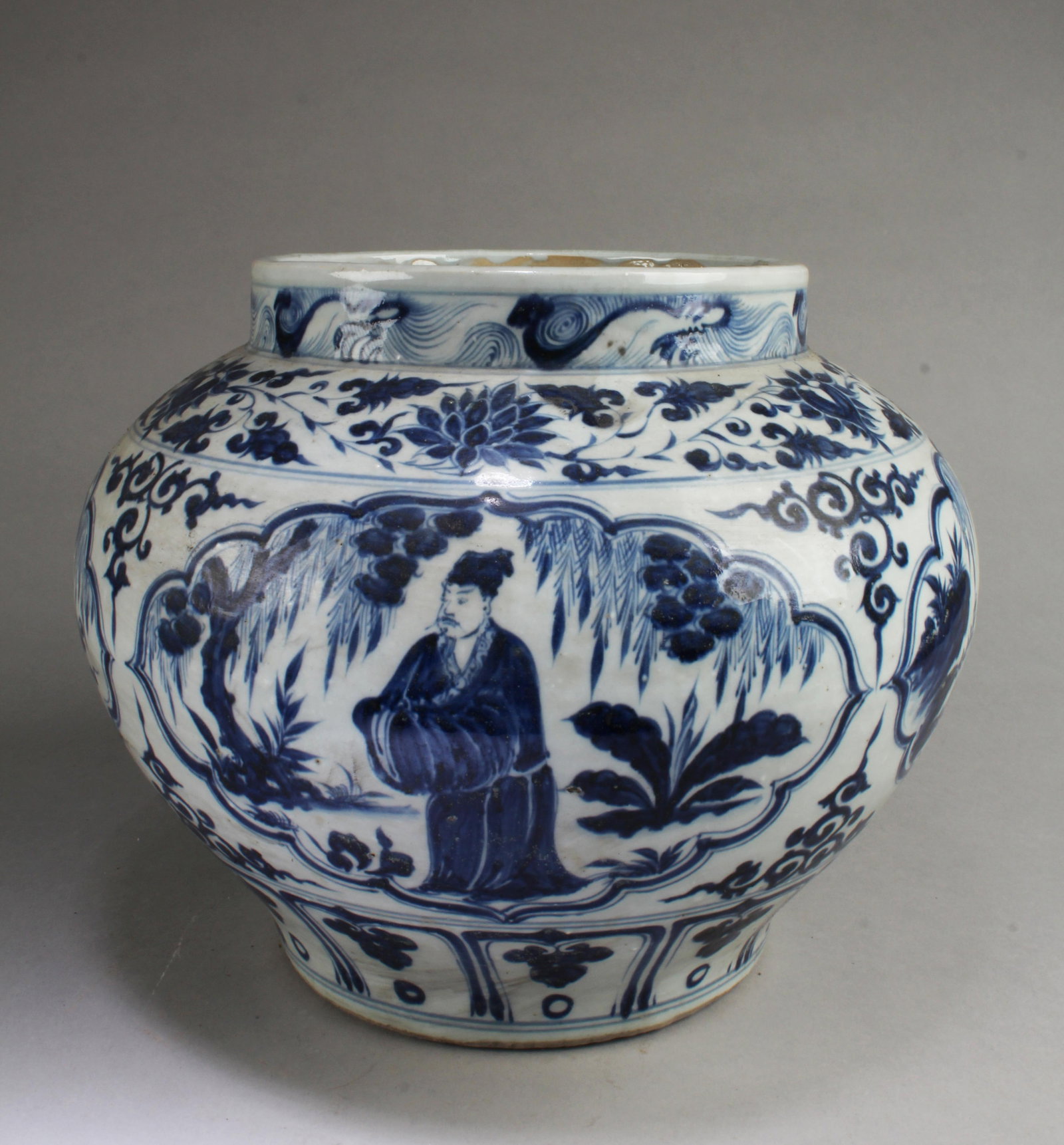 Chinese Blue & White Porcelain Jar: Chinese Blue & White Porcelain Jar. Height: 11"
