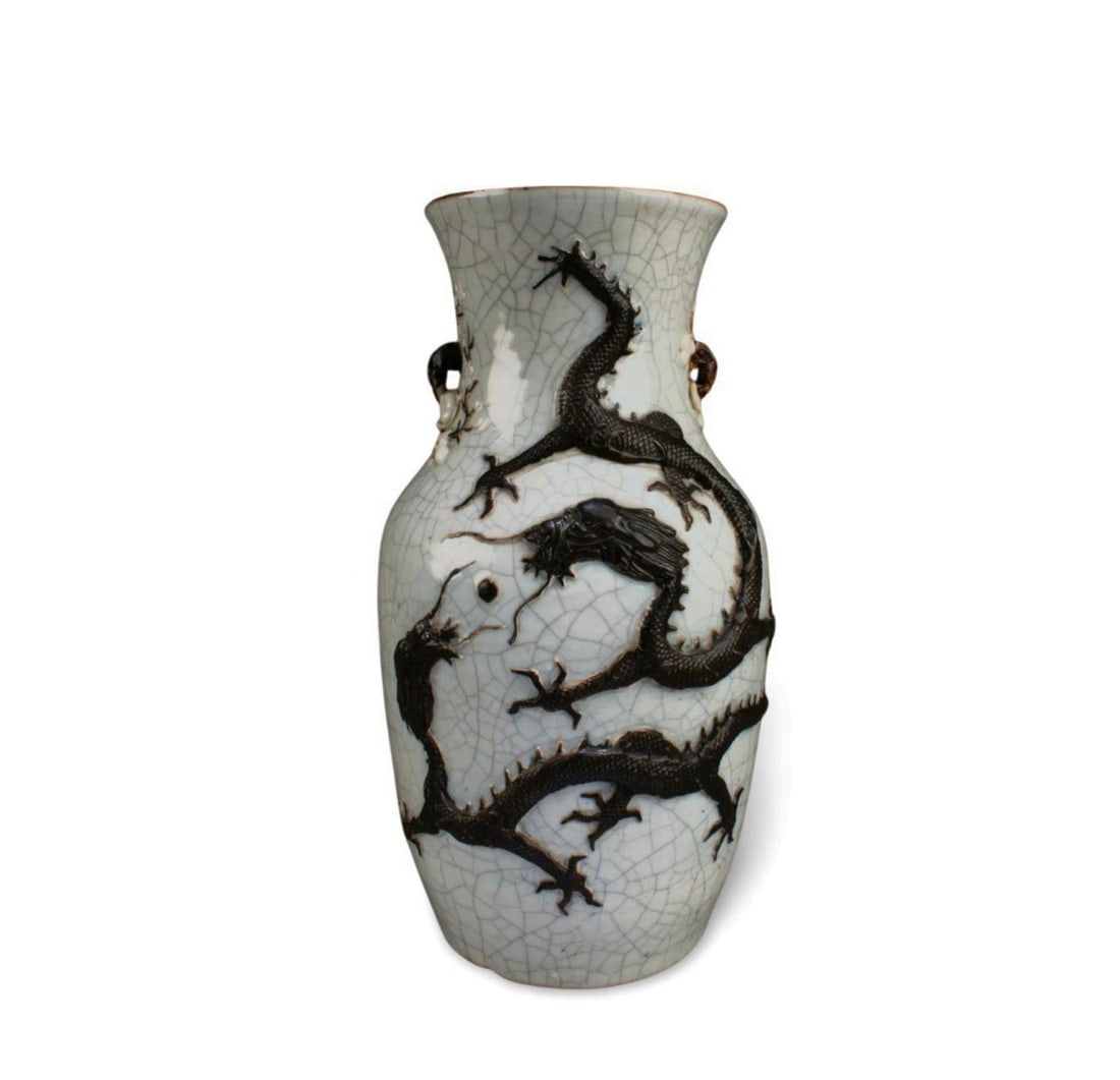 Antique Chinese Porcelain Vase: Antique Chinese Porcelain Vase. A four character mark is imprinted at the base. Height: 14.35"