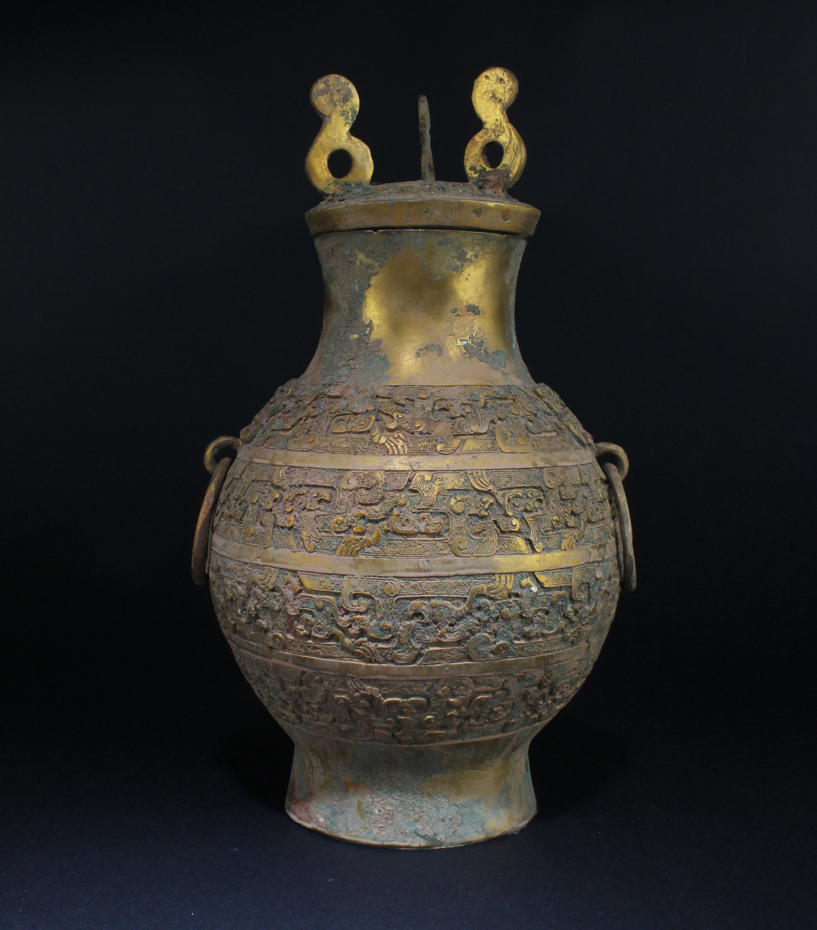 A Bronze Archaic Container: A Bronze Archaic Container. Height: 12.2"