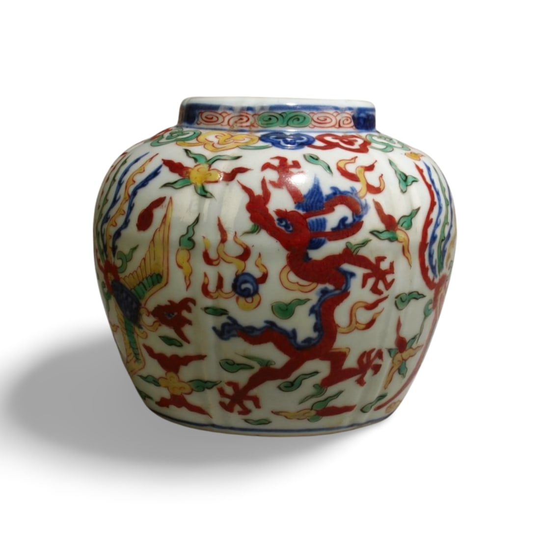 A Wucai Jar: A Wucai Jar. Dimension: 4" x 4.5".