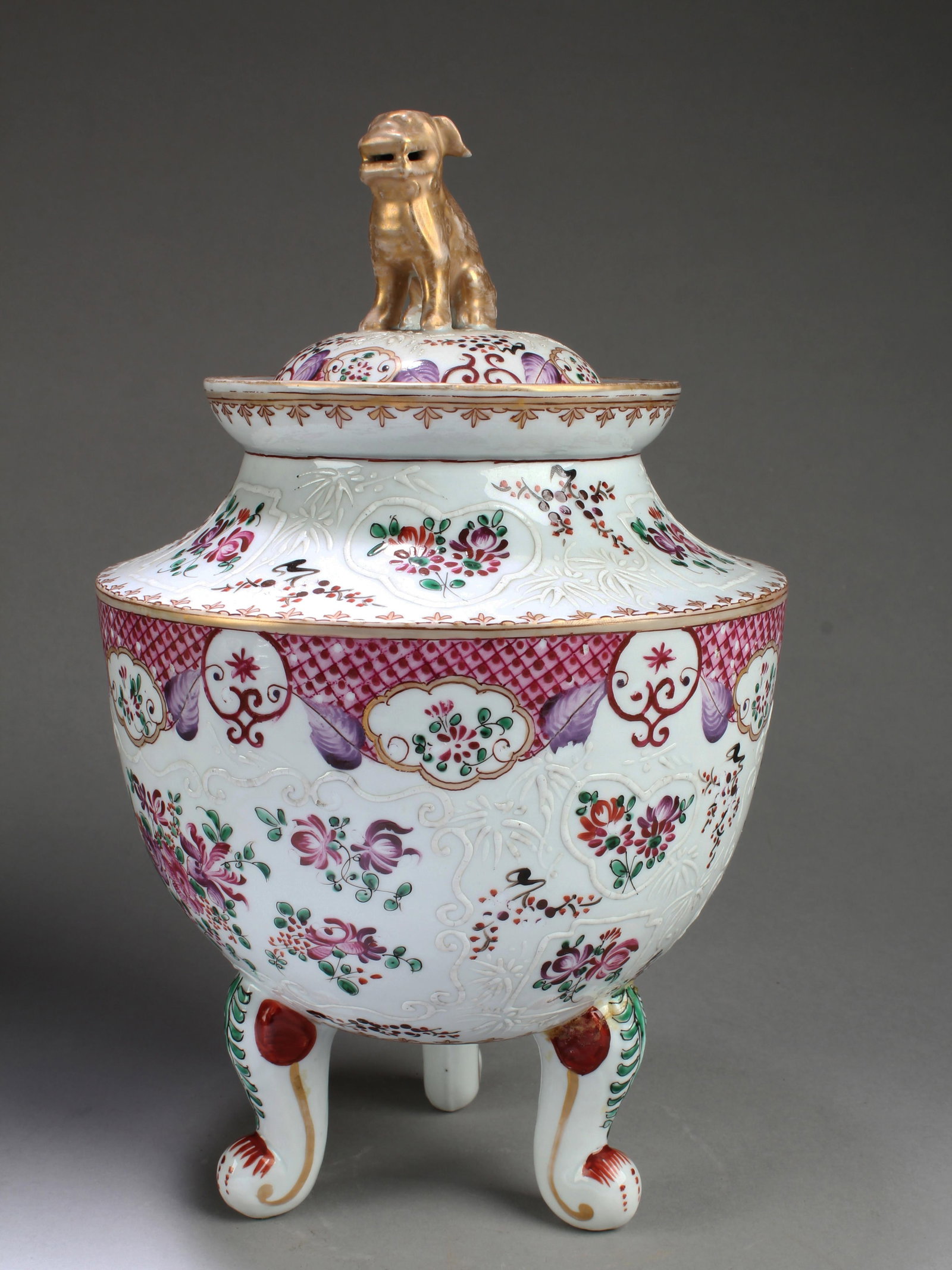 Chinese Porcelain Tripod Container: Chinese Porcelain Tripod Container. Height: 12"