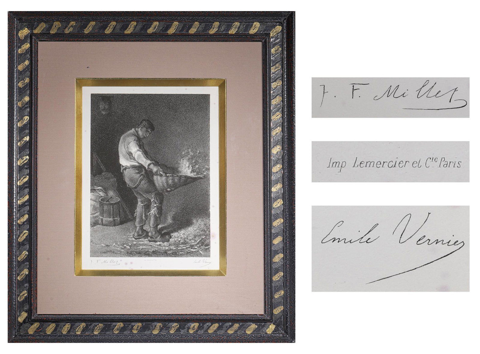 JEAN-FRANCOIS MILLET (1814-1875),FRENCH,ORIGINAL LIMITED EDITION + HAND-SIGNED & NUMBERED,ATTRIBUTED: Frame 49.5x42.51cm, Sight Size 26x19.5cm (Frame 19.49"x16.74", Sight Size 10.24"x7.68"),Jean-Francois Millet (1814-1875), a leading French Realist painter of the Barbizon School, celebrated for compas