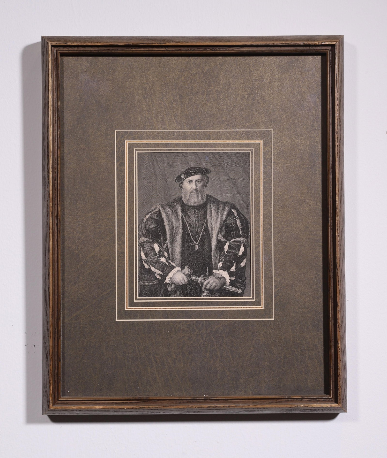 PORTRAIT OF AN EMPEROR, 1850 HANS HOLBEIN THE YOUNGER ENGRAVING: Fr.41x33cm Img.16x12cm (16.14x12.99 in , 1.35x1.08 ft | 6.30x4.72 in , 0.52x0.39 ft),