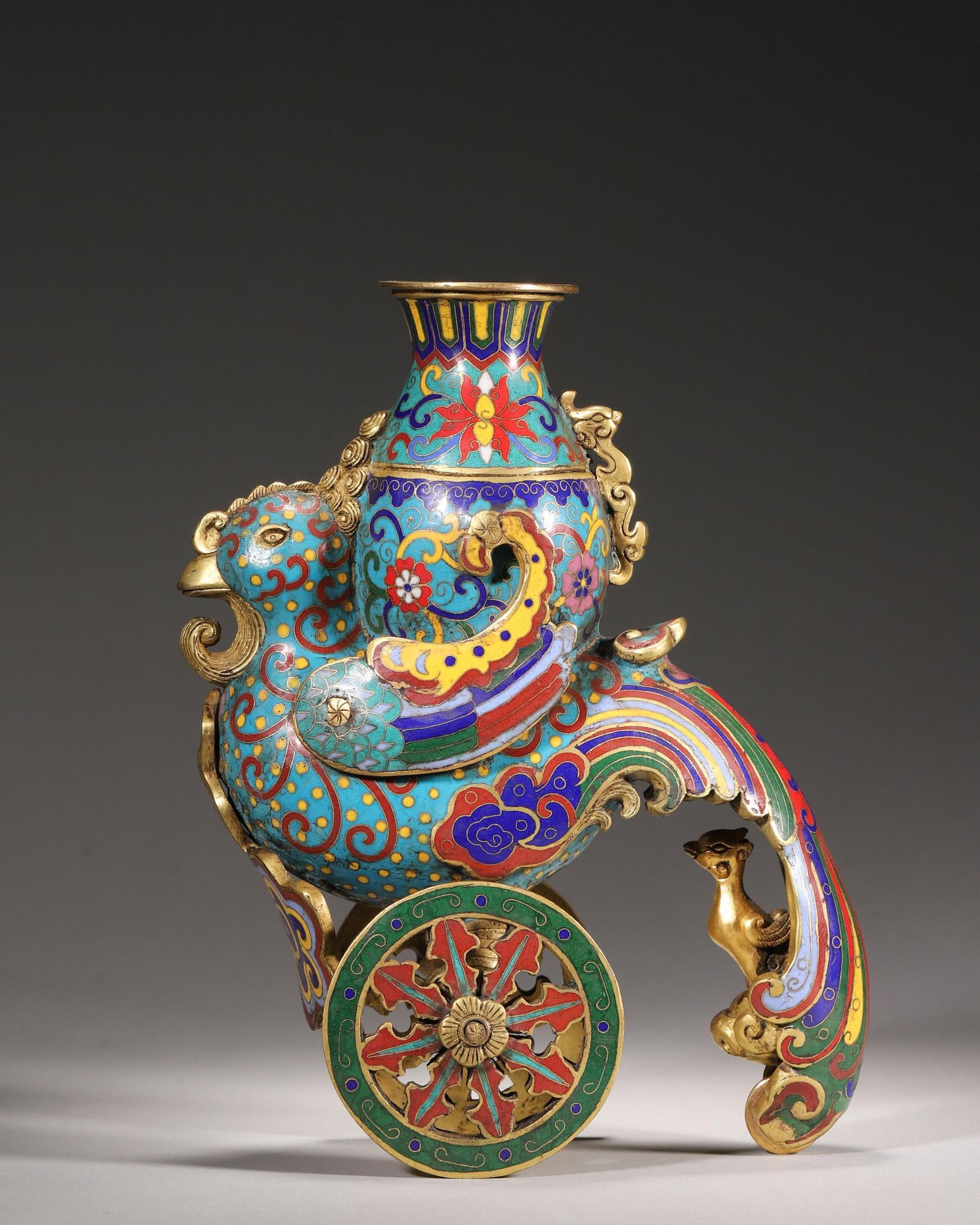 A Gilt Bronze Cloisonne Phoenix-Form Vase, Qing Dynasty (1 of 8)
