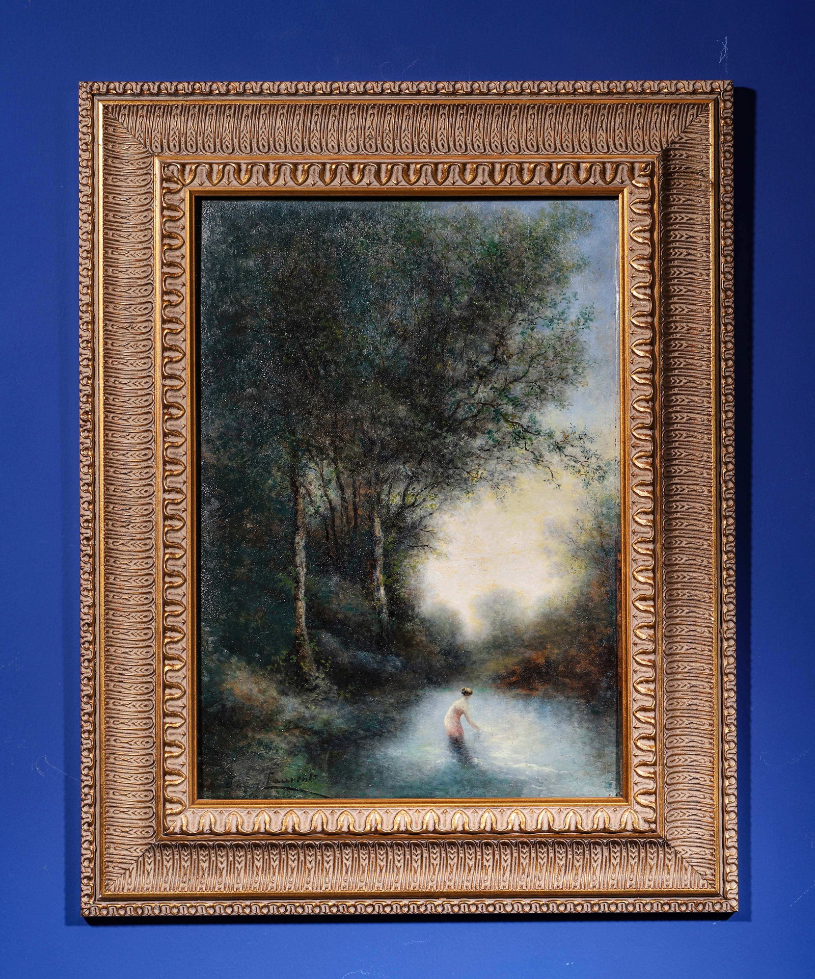 Exquisite Late 19th-Century French Impressionist Painting "Bathers in the Woods" (1 of 8)