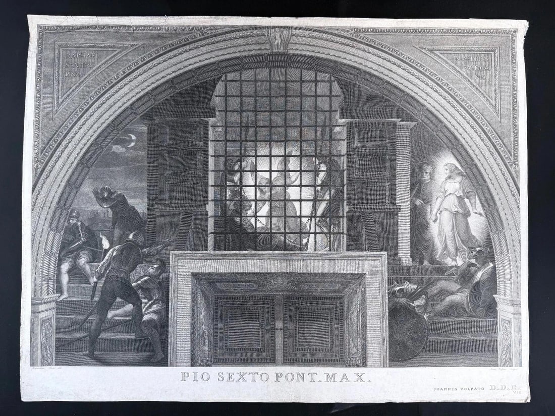 GIOVANNI VOLPATO,ITALIAN, BASSANO 1735-1803 ROME: Sheet Size: 770 x 580 mm (30.32 x 22.83 in),The Liberation of Saint PeterOriginal Creator: RaphaelIntermediate Draughtsman: Bernardino NocchiPrintmaker: Giovanni VolpatoDated 1780Medium: Engraving and