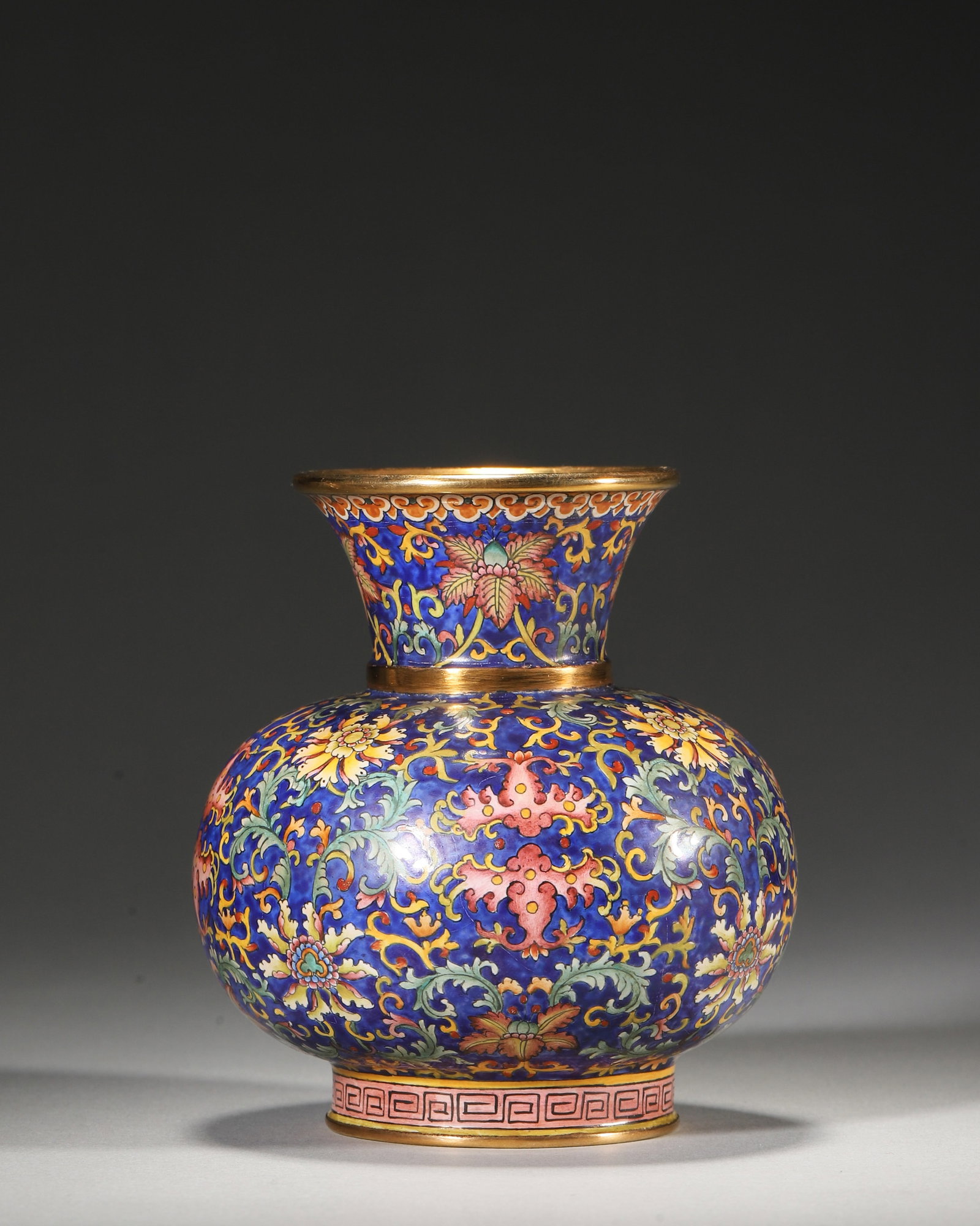 QIANLONG PERIOD, QING DYNASTY COPPER-BODIED ENAMEL VASE WITH FLORAL AND BAT MOTIFS (1 of 7)