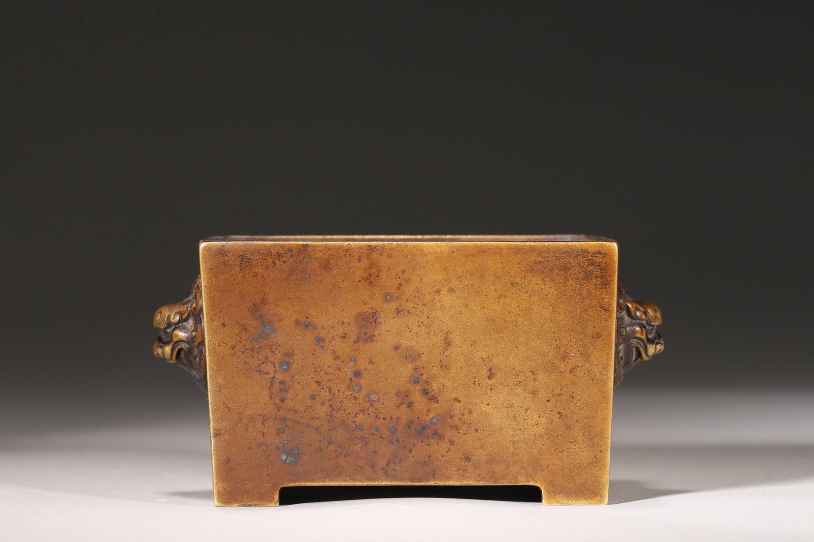 A Bronze Horse-Trough Incense Burner with Lion Handles, Qing Dynasty (1 of 9)