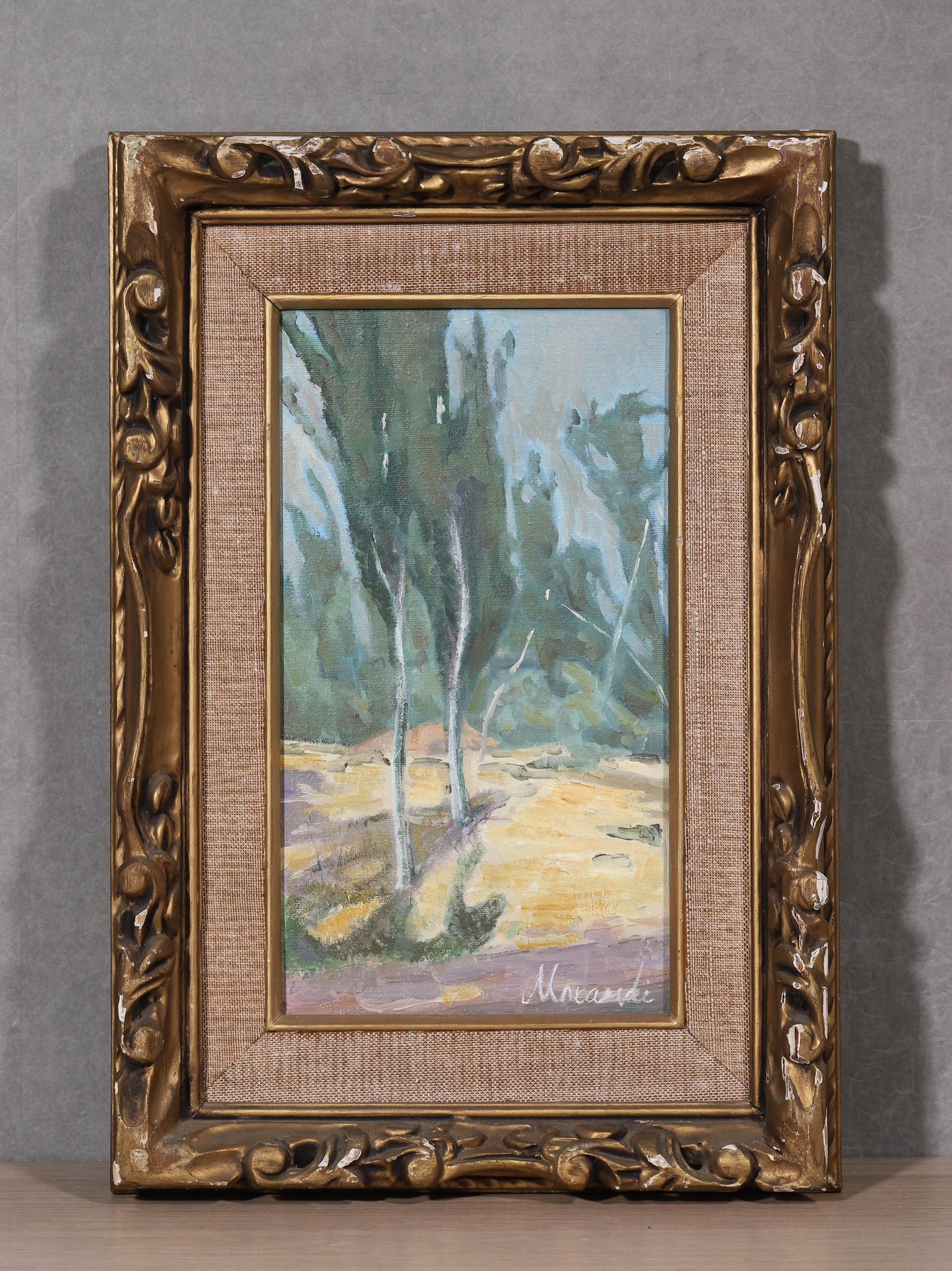 GIORGIO MORANDI (1890-1964), ITALIAN, OIL ON CANVAS, ANTIQUE CARVED GILT FRAME, ATTRIBUTED TO: Frame L 48.0cm (18.9 in); Frame W 32.0cm (12.6 in); Image Area L 32.0cm (12.6 in); Image Area W 18.0cm (7.09 in),The work retains original canvas and period frame with natural signs of age. The painti