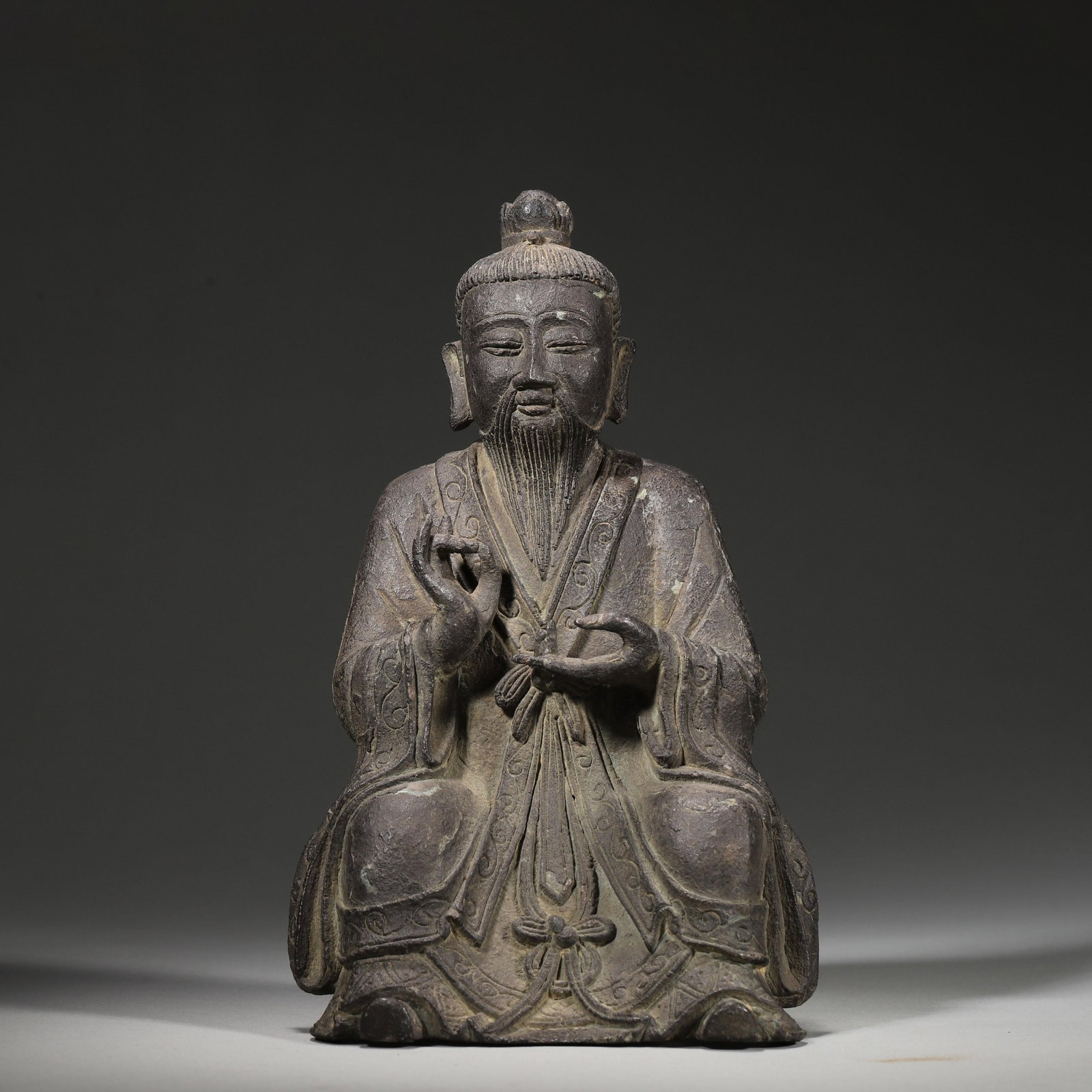 A Bronze Seated Taoist Figure, Ming Dynasty (1 of 5)