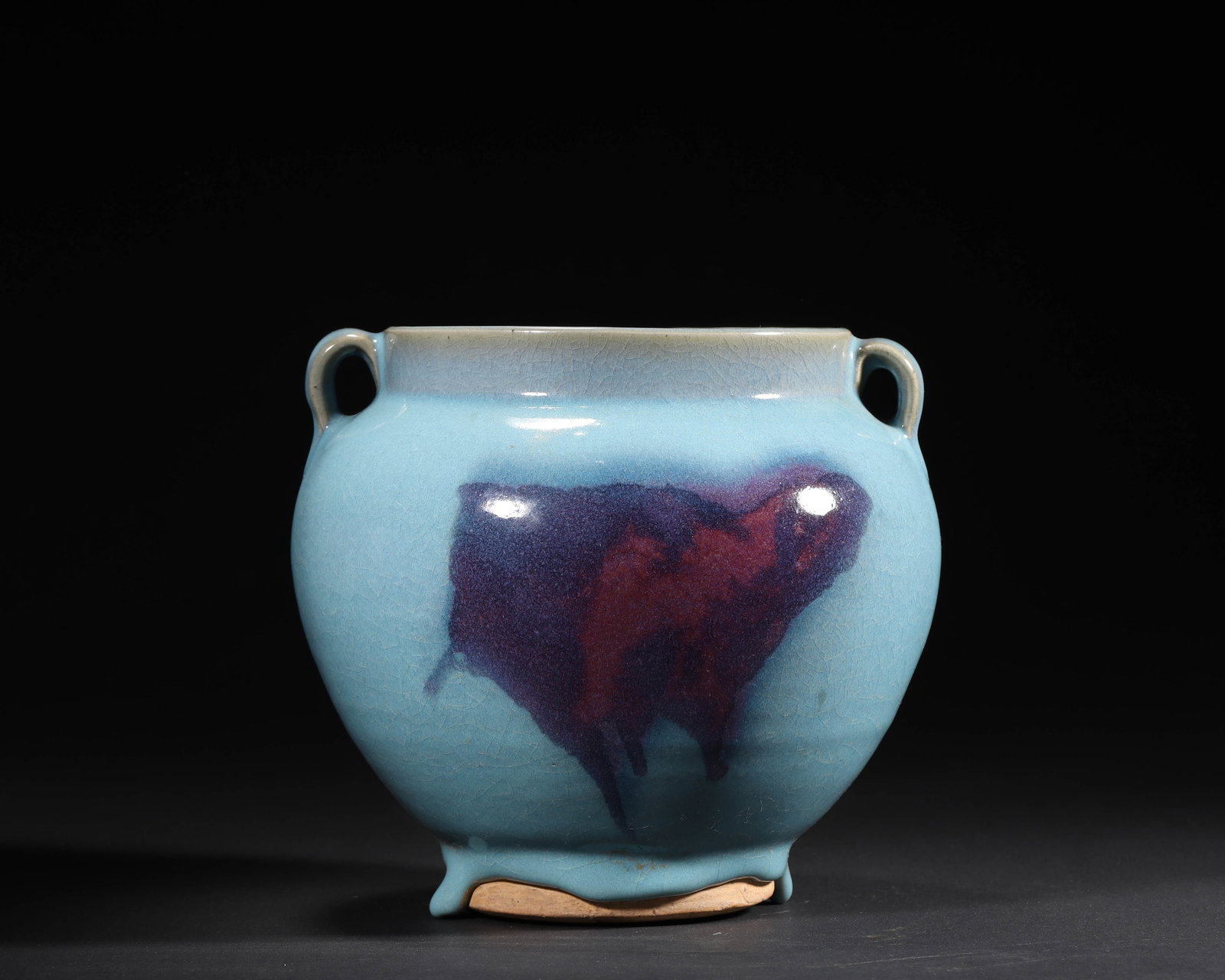 A FINE JIN DYNASTY (12TH-13TH CENTURY) JUNYAO SKY-BLUE GLAZED JAR WITH PURPLE SPLASHES AND TWO (1 of 6)