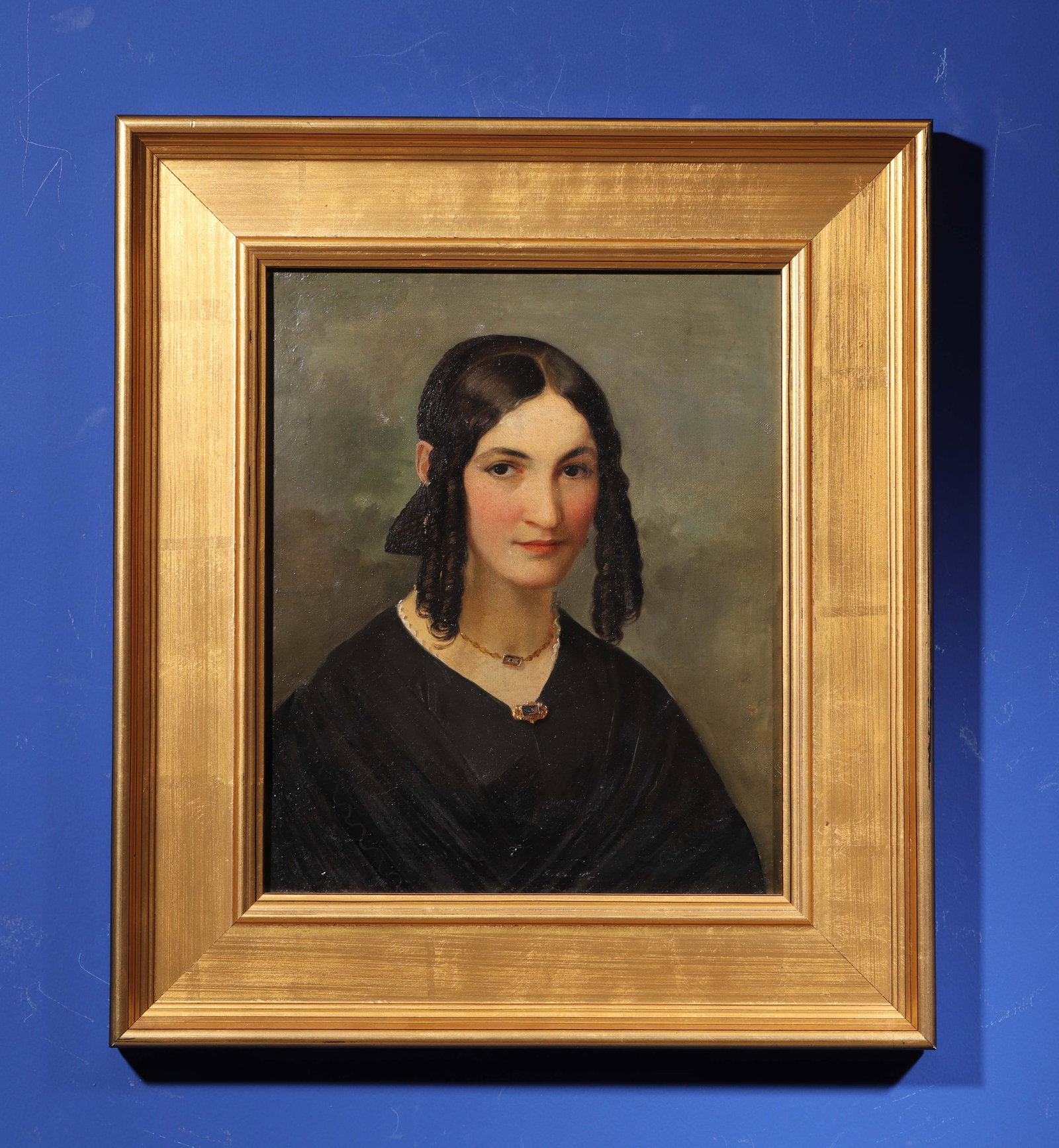 1808 FRENCH OIL PAINTING PORTRAIT OF JOSEPHINE IN DAILY ATTIRE: Img.Sz.29x35cm Fr.Sz.46x52cm (11.42x13.78 in , 0.95x1.15 ft | 18.11x20.47 in , 1.51x1.71 ft),The first inscription on the verso records Josephine's name and the painting's date 1808; the second inscri