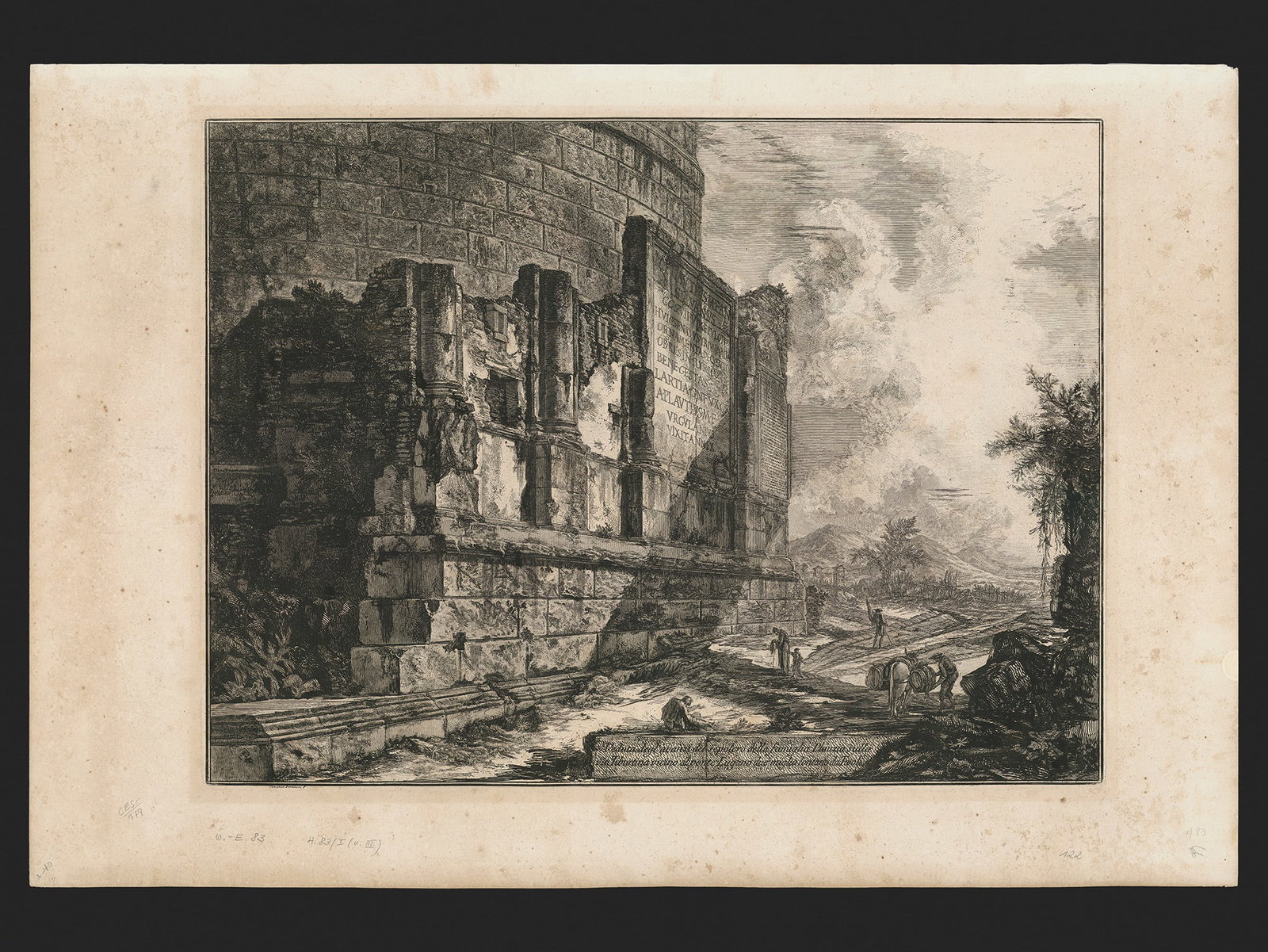 GIOVANNI BATTISTA PIRANESI ITALIAN, VENICE 1720-1778 ROME: Sheet Size: 825 x 565 mm (32.48 x 22.24 in)Plate Size: 618 x 458 mm (24.33 x 18.03 in),Giovanni Battista PiranesiItalian, Venice 1720-1778 RomeView of the Remains of the Tomb of the Plautii Family at 