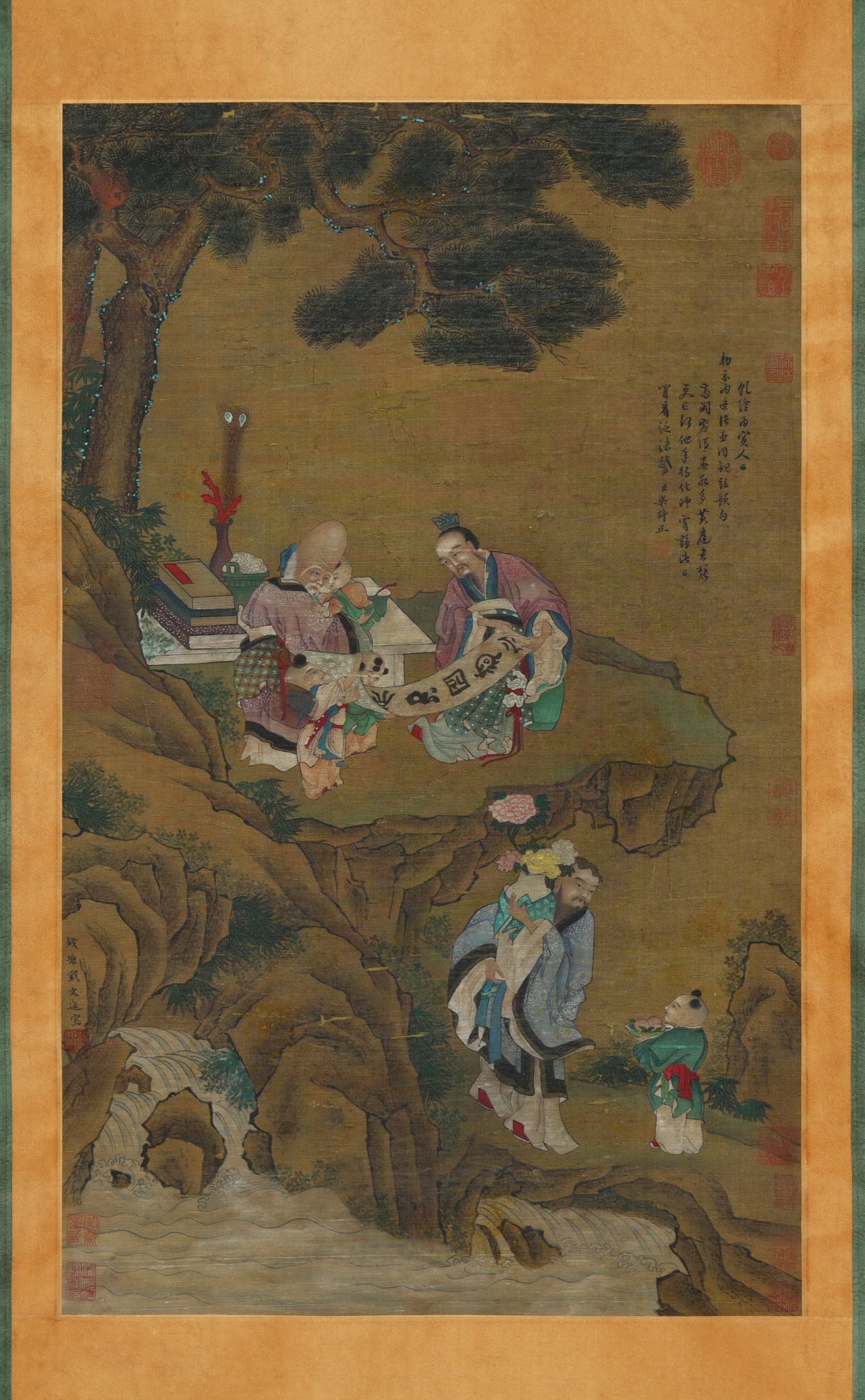 An Old Silk Hanging Scroll of "Immortals Discussing the Tao" by Dai Jin, Ming Dynasty (1 of 9)