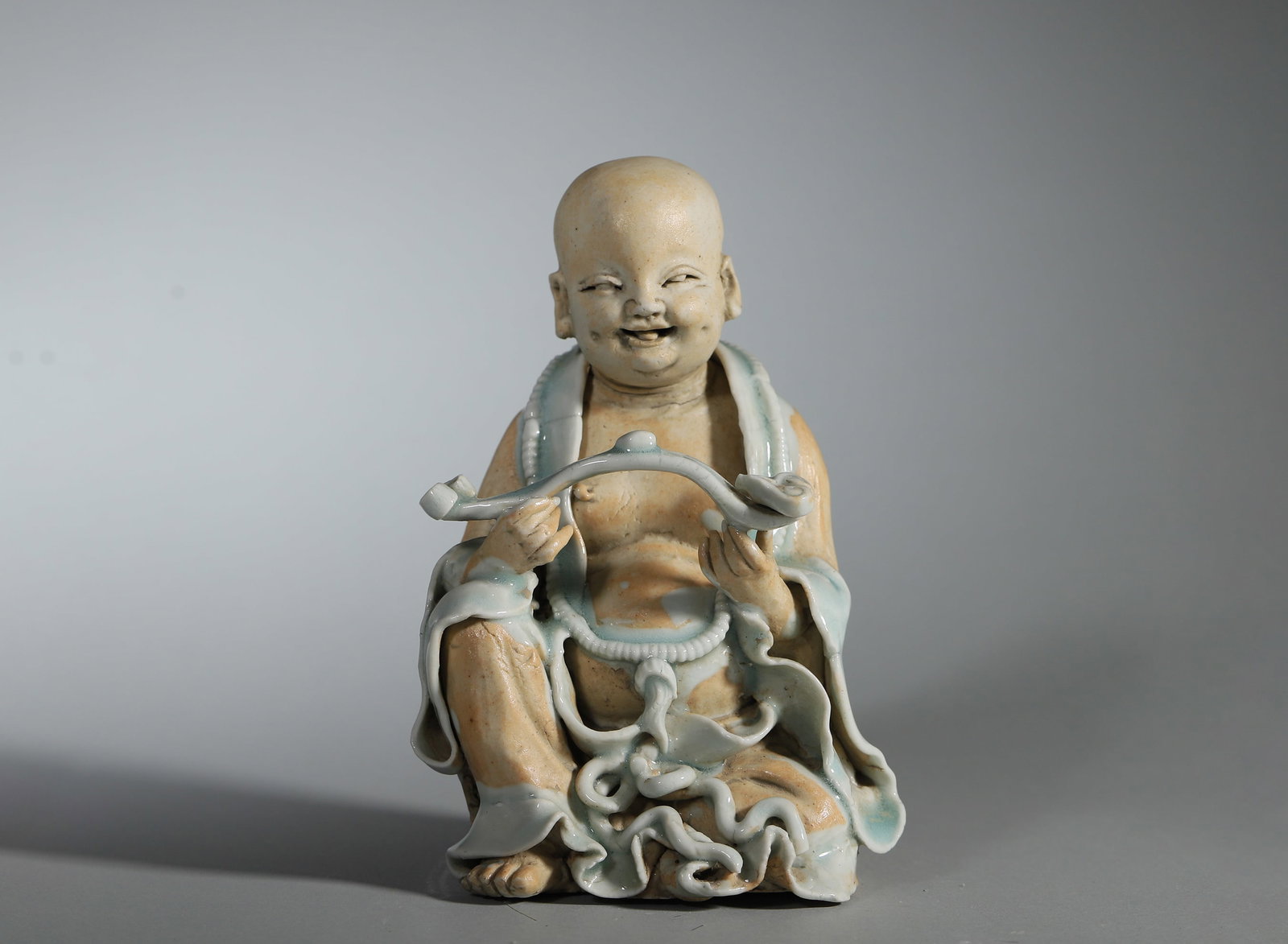A Yingqing Glazed Maitreya Seated Statue Holding Ruyi Scepter, Song Dynasty (1 of 5)