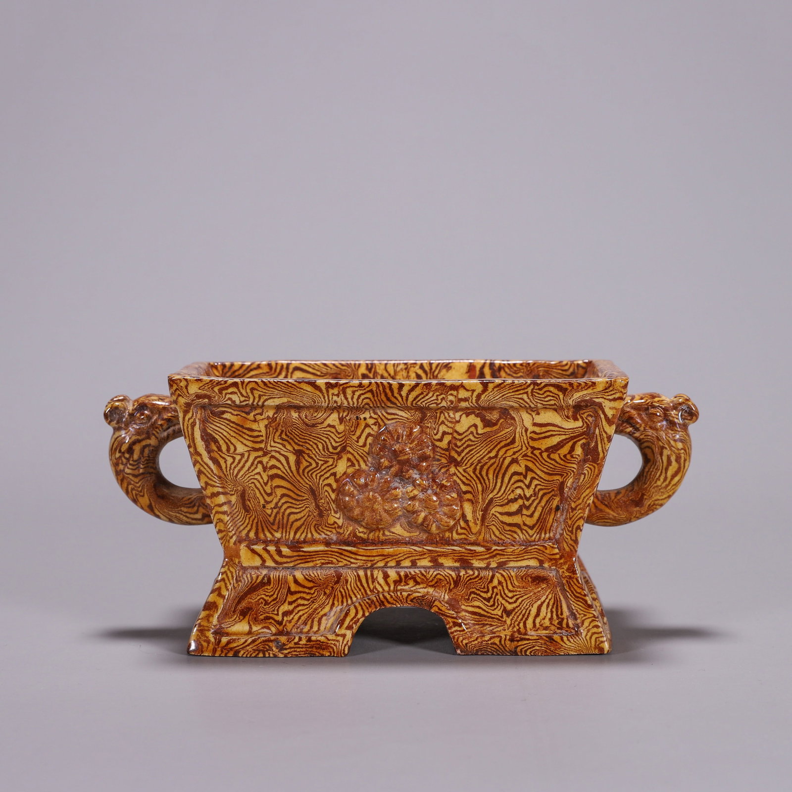 Tang Dynasty, Gongxian Kiln Marbled Clay Vessel with Dragon-Head Handle (1 of 9)