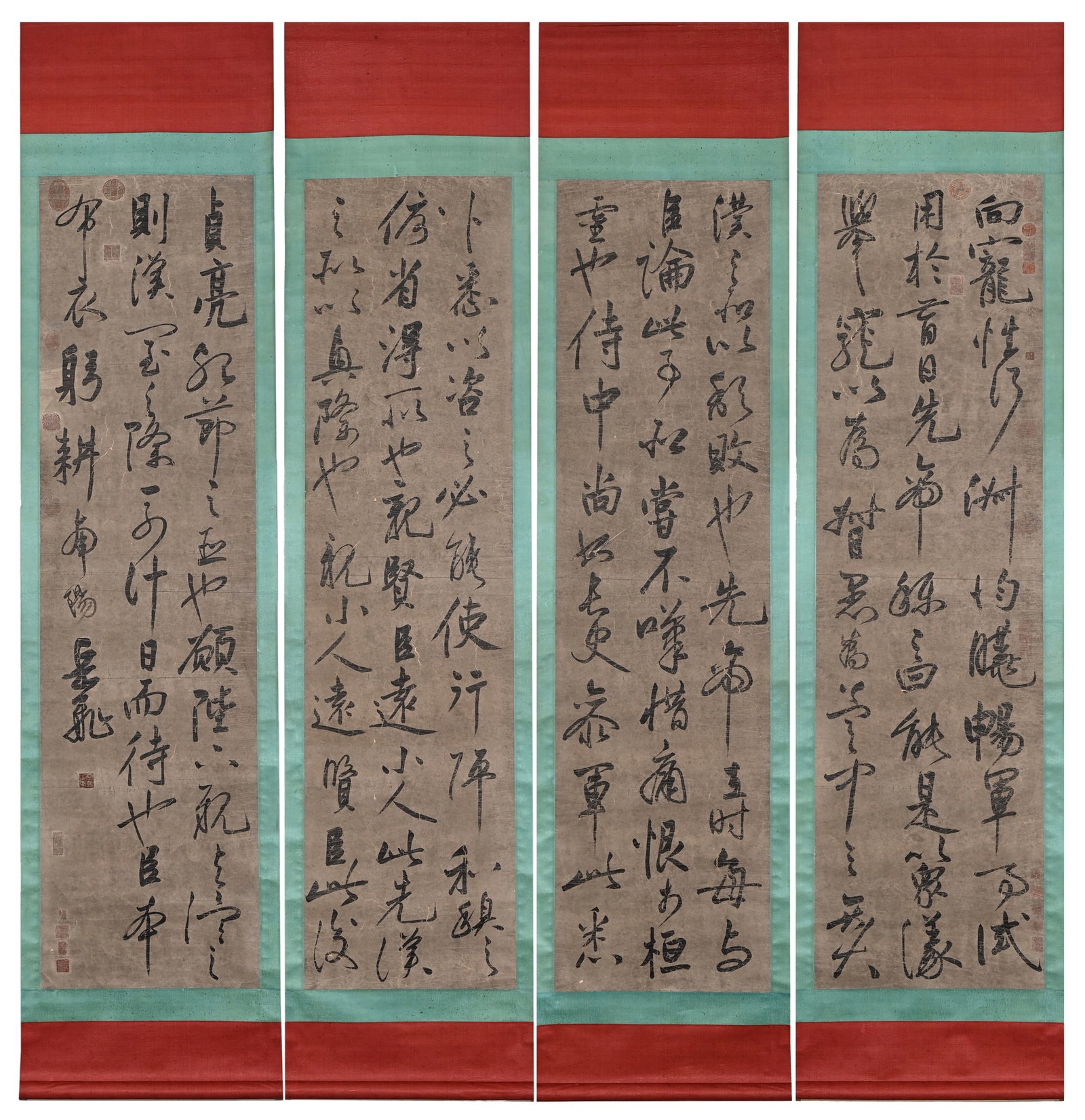 Song Dynasty, Yue Fei, Excerpt from 'Chu Shi Biao', Four-panel Calligraphy (1 of 18)