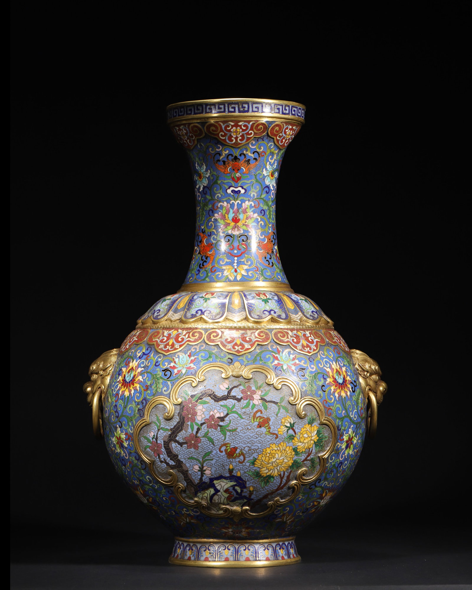 Qing Qianlong Period Cloisonne Enamel Vase with Fortune Motifs & Beast Handles (1 of 11)