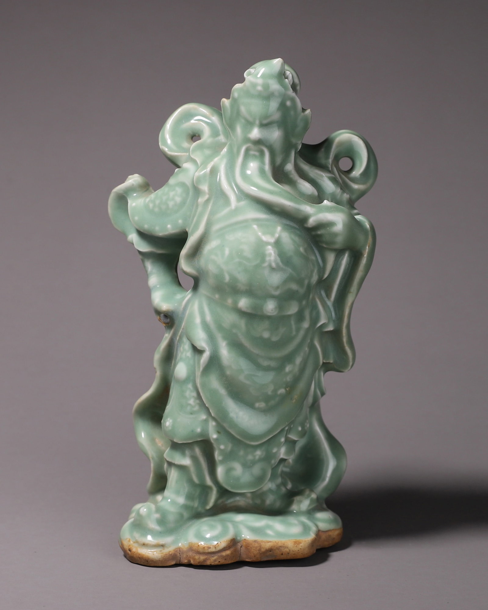 Song Dynasty, Longquan Celadon Statue of Guan Gong: L: 12cm (4.72in) H: 22cm (8.66in)