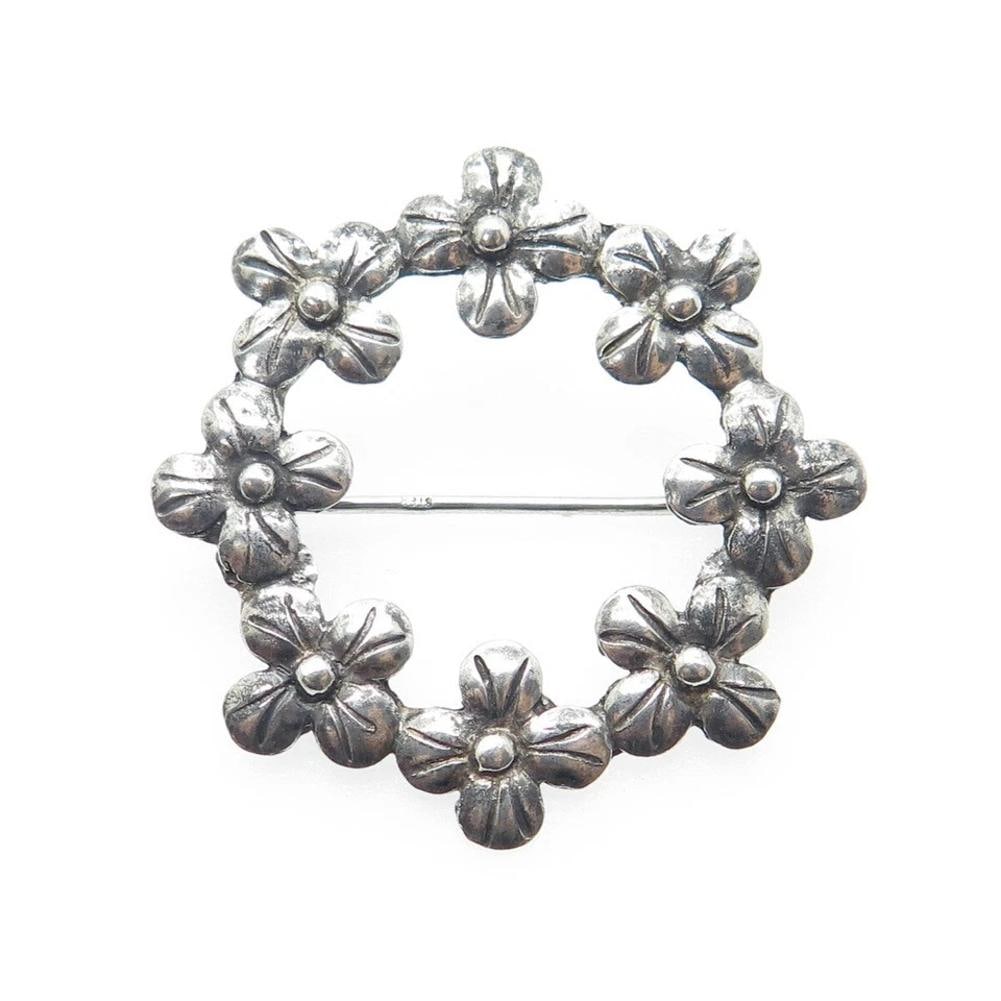 Vintage Silver-Tone Floral Wreath Brooch