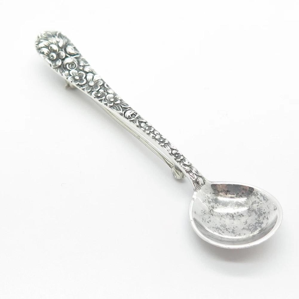 Vintage Silver-Tone Floral Spoon Brooch