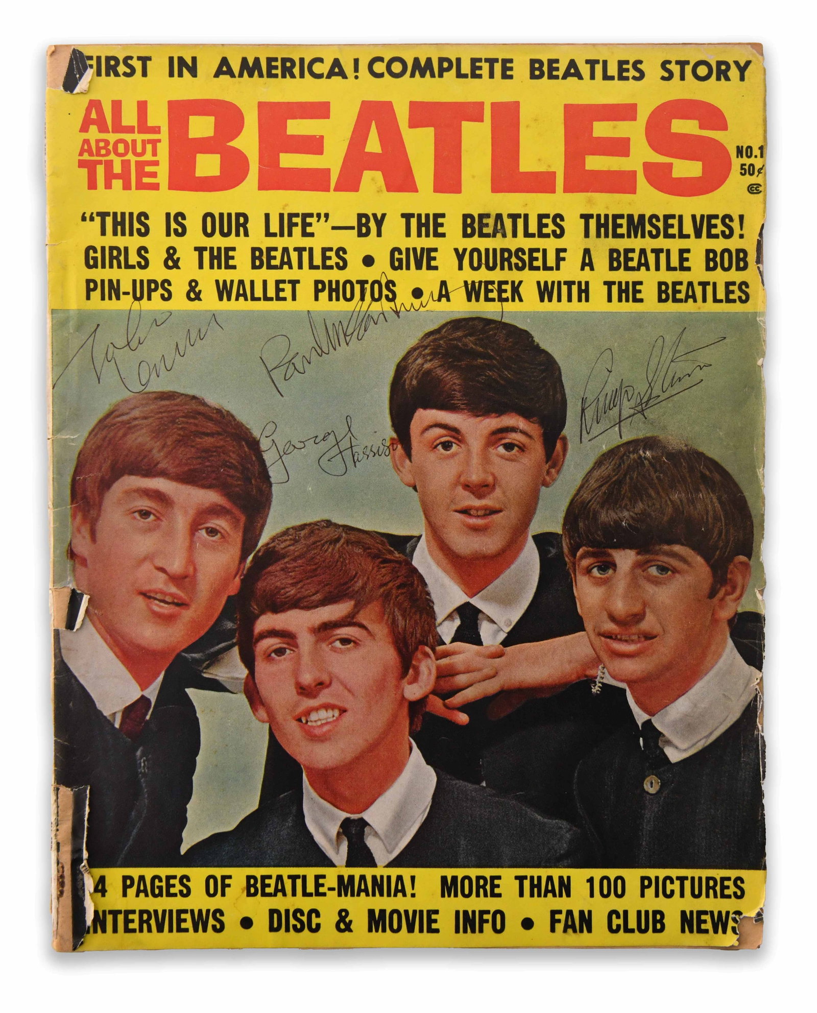 THE BEATLES - ALL ABOUT THE BEATLES FAN MAGAZINE WITH FULL BAND SIGNATURES (BEATLEMANIA ERA) (1 of 3)