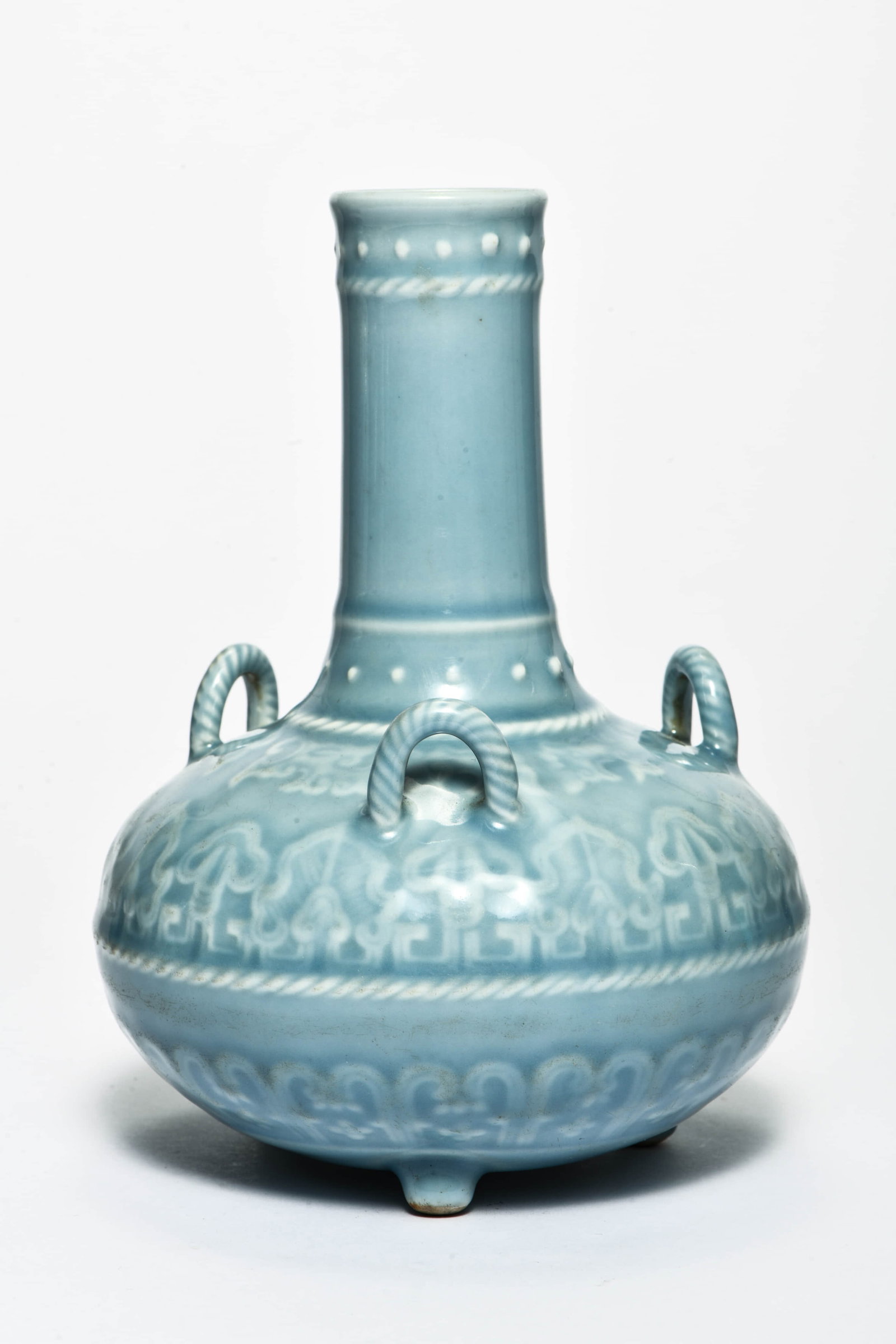 A sky-blue glazed vase: A SKY-BLUE GLAZED VASE Description: Length: 14cm Width: 14cm Height: 20cm