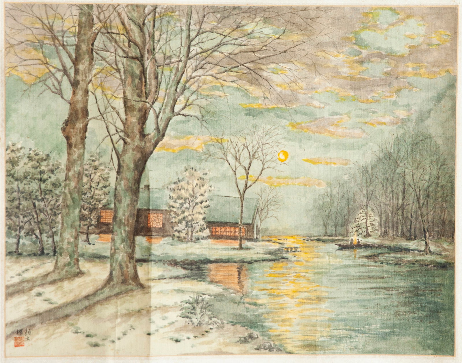 A Chinese Painting Depicting Landscape: A Chinese Painting Depicting Landscape. Dimensions: 17.32in x 13.78in.