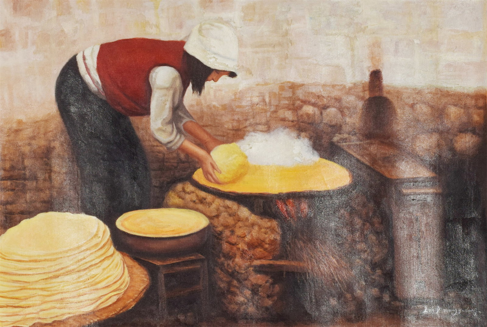 An Oil Painting Depicting Street Vendor (1 of 5)
