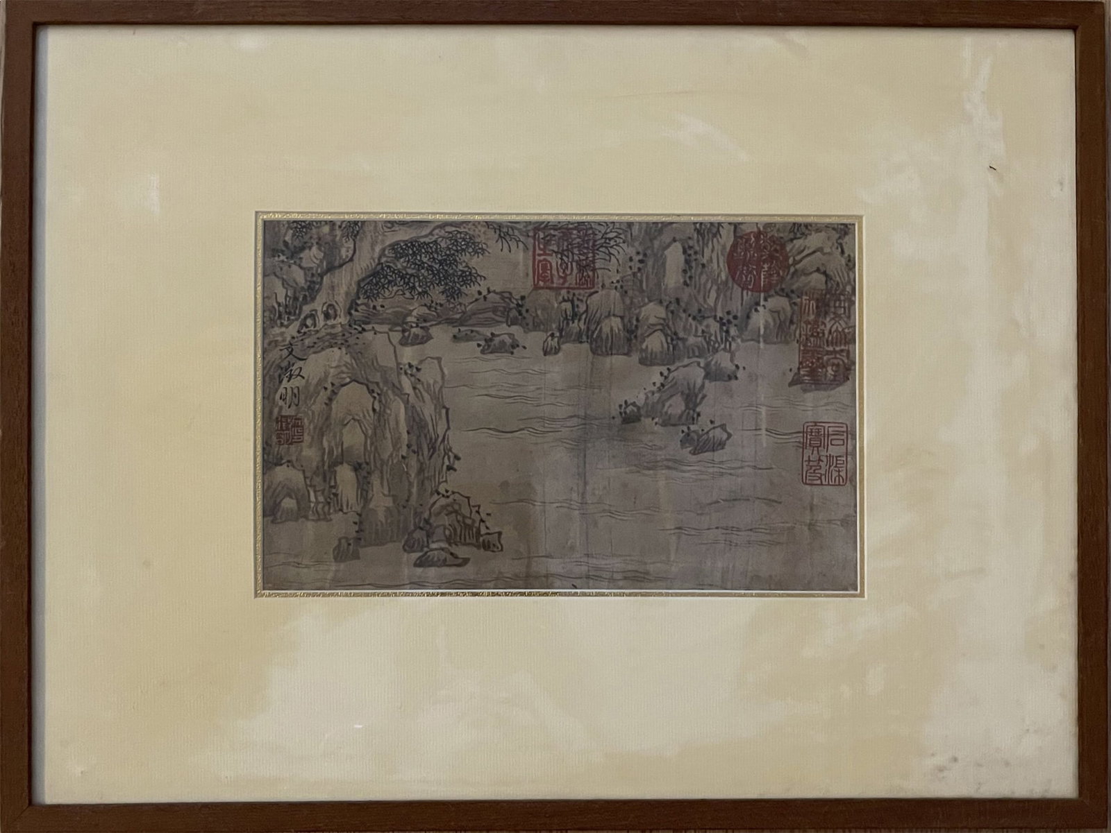 A Chinese Painting Depicting Landscape: A Chinese Painting Depicting Landscape. Dimensions: 6.69in x 10.63in.